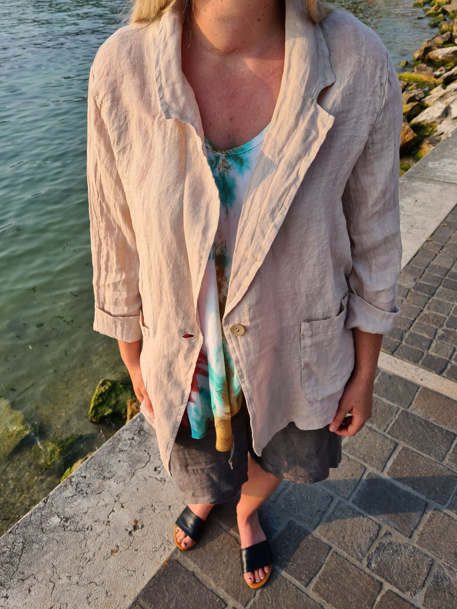 OVERSIZE LINEN BASIC BLAZER RIVA BEIGE - Made in Italy Jacke Sakko Jacket LEINEN OVERSIZE LINEN BASIC BLAZER RIVA BEIGE - Made in Italy Jacke Sakko Jacket LEINEN
