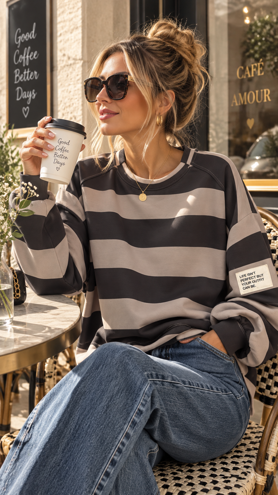 Sweater Butterstoff mit Blockstreifen & Patch I SW0070 I Made in Italy 34-42/44 Sweatshirt