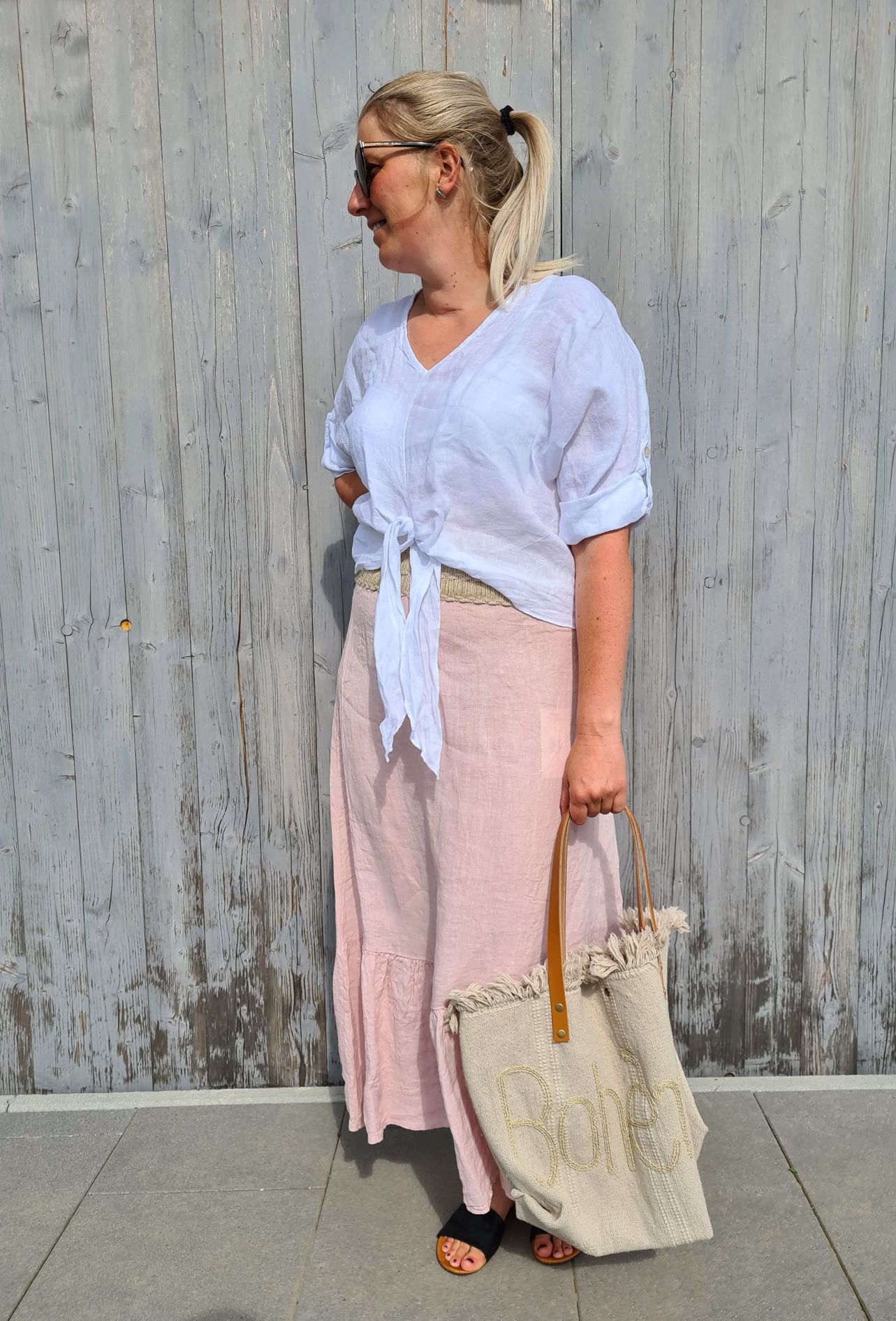 LINEN SKIRT KRISTIN ROSA 34-42 Made in Italy Leinen Midi Rock Bast Details LINEN SKIRT KRISTIN ROSA 34-42 Made in Italy Leinen Midi Rock Bast Details