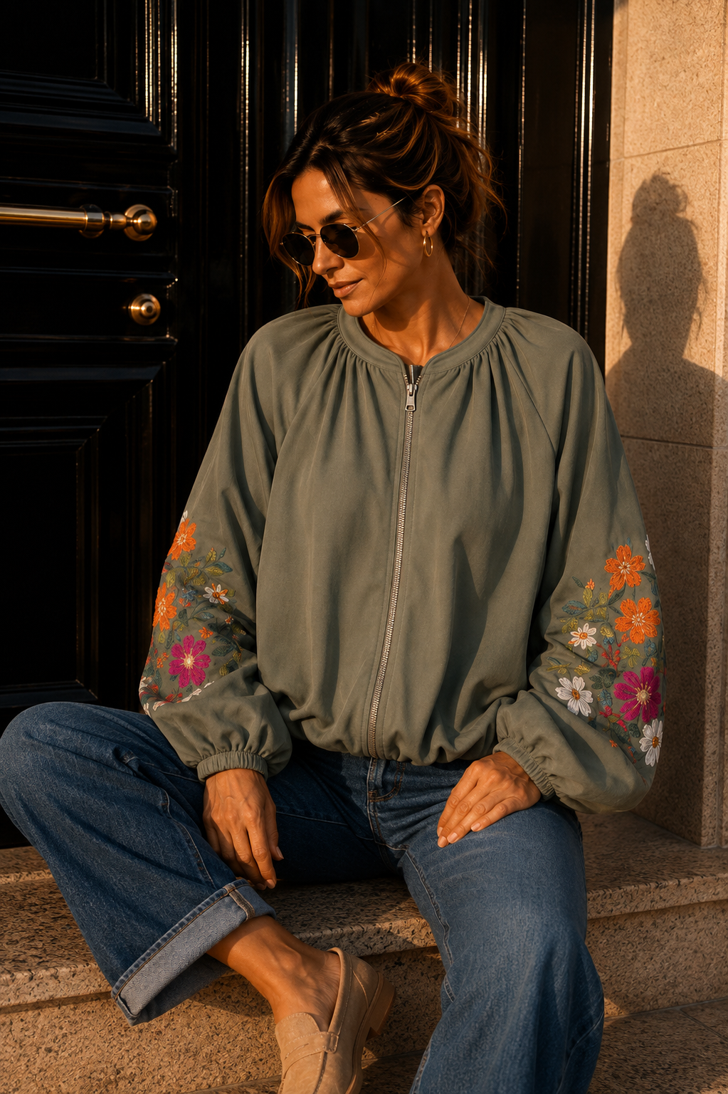 Blousonjacke mit Blumenstickerei I J0037 I Made in Italy 34-40/42