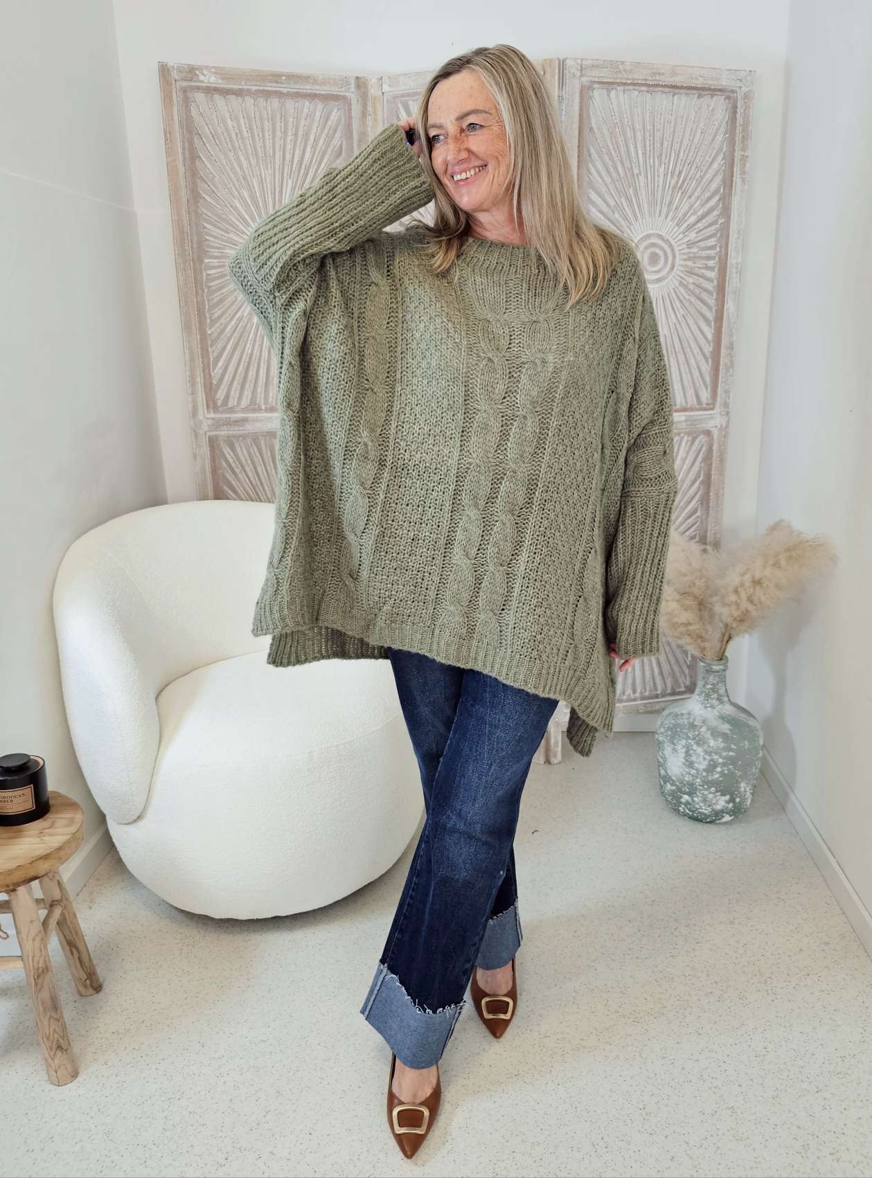 STRICKPULLOVER ZOPFMUSTER TARA Oversize Pullover Made in Italy 36 - 48/50 STRICKPULLOVER ZOPFMUSTER TARA Oversize Pullover Made in Italy 36 - 48/50