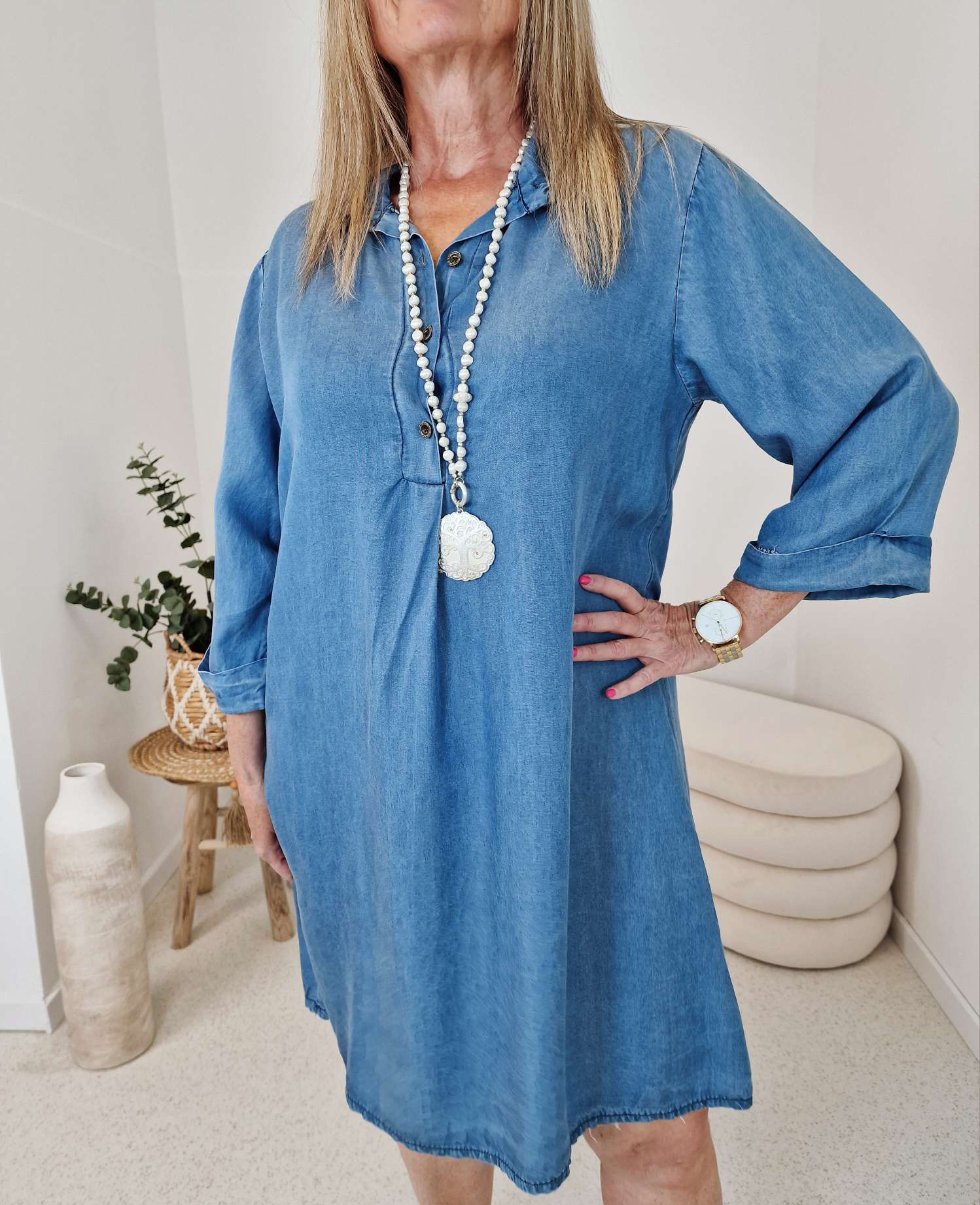 SHORT JEANS DRESS VITA 34-42 Made in Italy DENIM BLUE Kleid SHORT JEANS DRESS VITA 34-42 Made in Italy DENIM BLUE Kleid