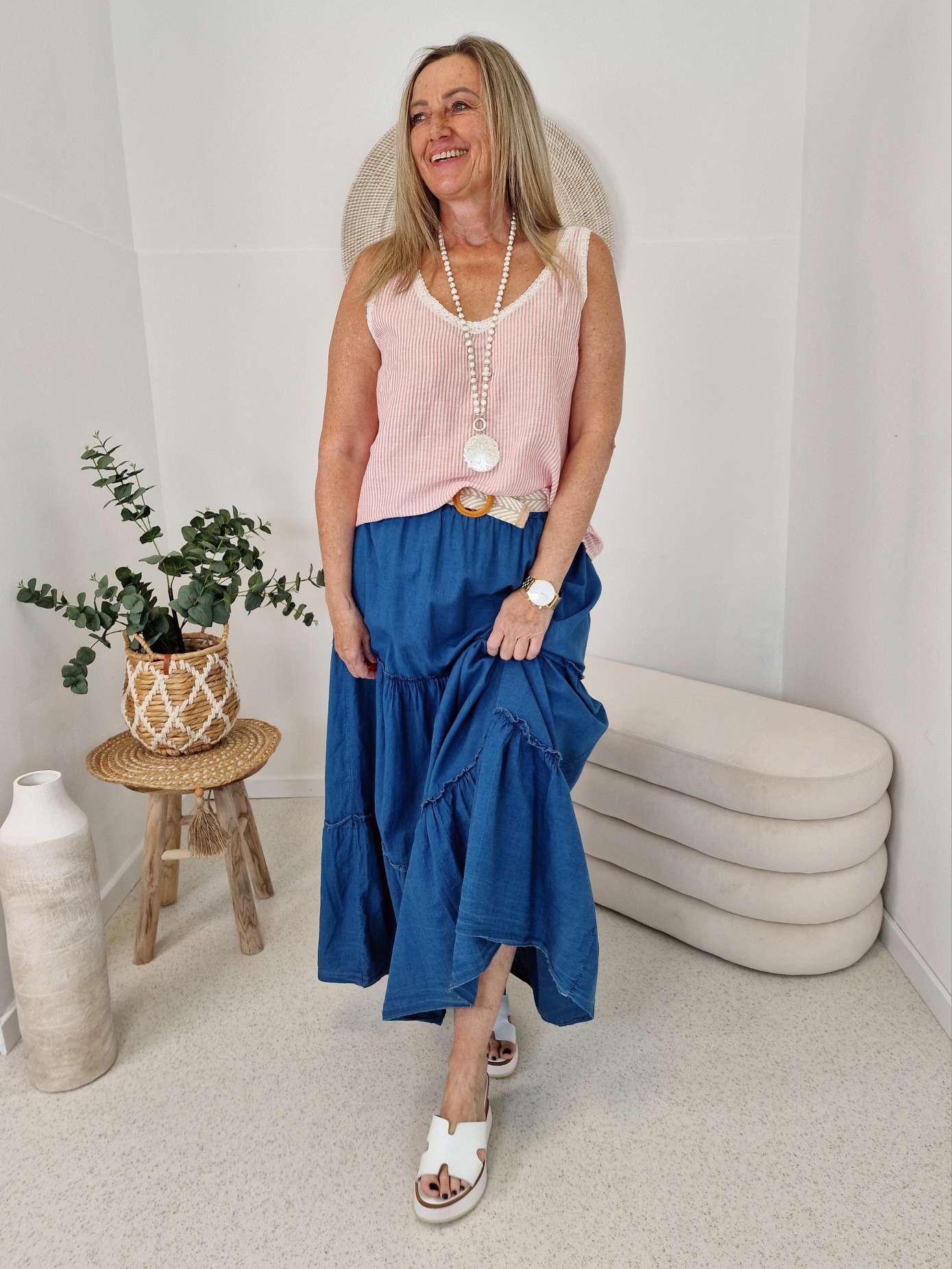 LINEN TOP MICHELLE STRIPES KORALLE 34-42 Made in Italy Kurzarm Leinen Basic Shirt LINEN TOP MICHELLE STRIPES KORALLE 34-42 Made in Italy Kurzarm Leinen Basic Shirt
