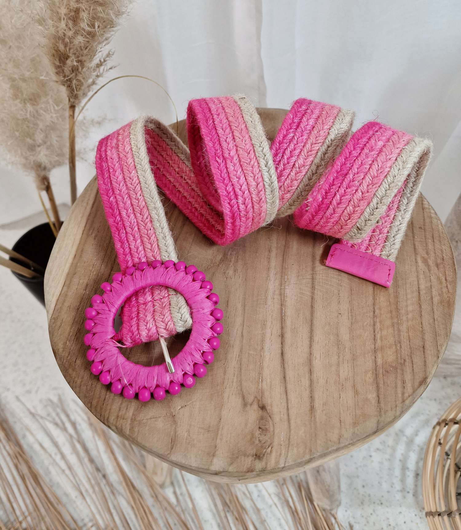 LINEN BELT IZUMI PINK Italy Style Leinen Damen Hüftgürtel Taillen Gürtel