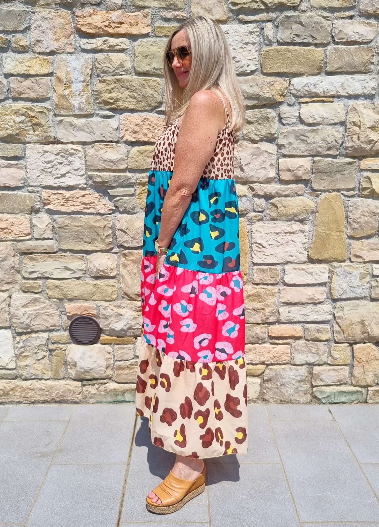 SPAGHETTI DRESS CHIETA LEO 36-42 Made in Italy Maxi Kleid Sommer Strandkleid Leopard BEIGE TÜRKIS PINK SPAGHETTI DRESS CHIETA LEO 36-42 Made in Italy Maxi Kleid Sommer Strandkleid Leopard BEIGE TÜRKIS PINK
