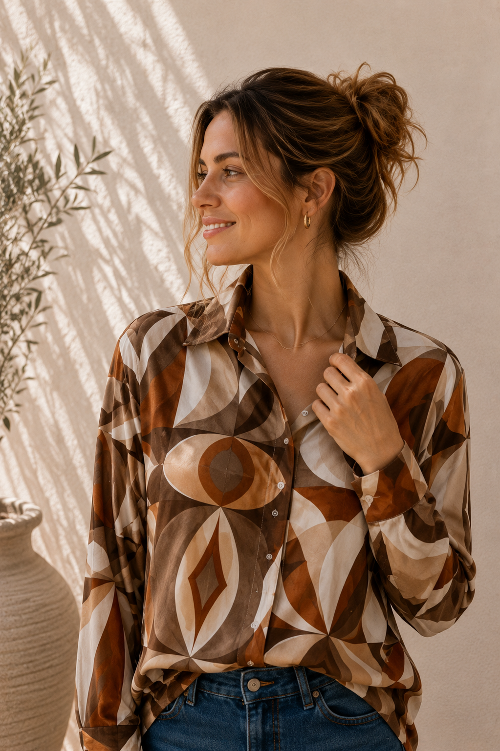 Kofferstoff Bluse Retro Print – No. BL011 | Made in Italy | passt ca. Gr. 34–42