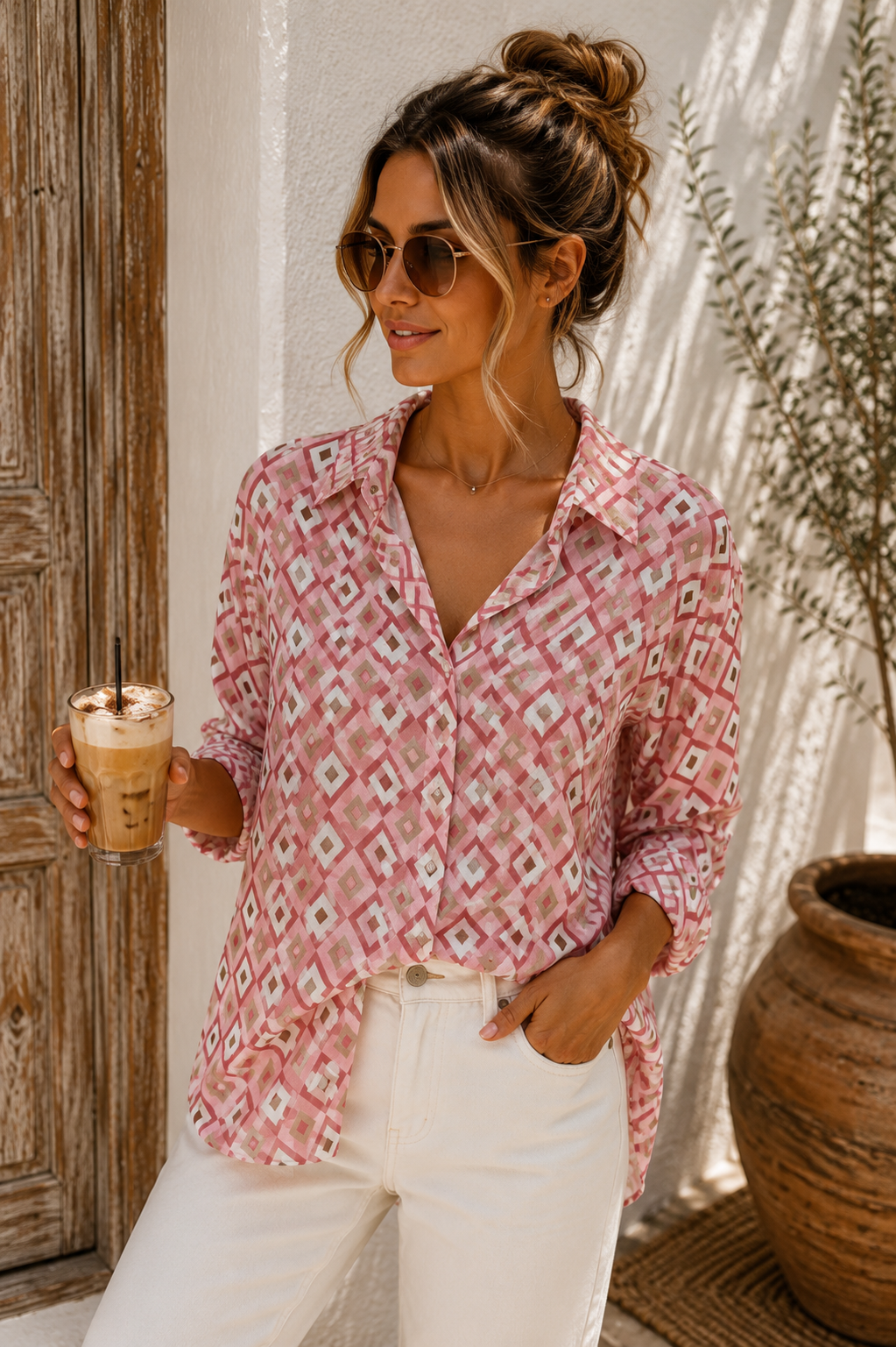 Bluse Valeria – Edle Kofferbluse mit grafischem Muster – Edle Kofferbluse mit grafischem Muster Made in Italy Gr 34-42