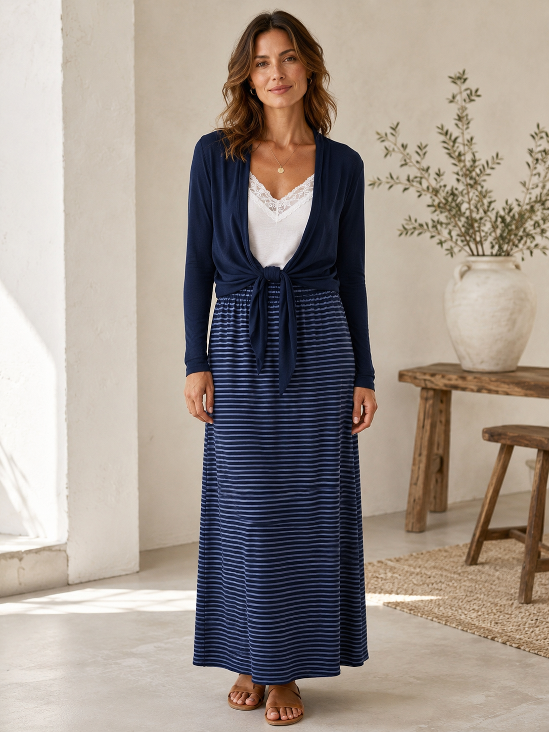 Strickjacke Secil Uni Dunkelblau zum binden Made in Italy 34-40/42
