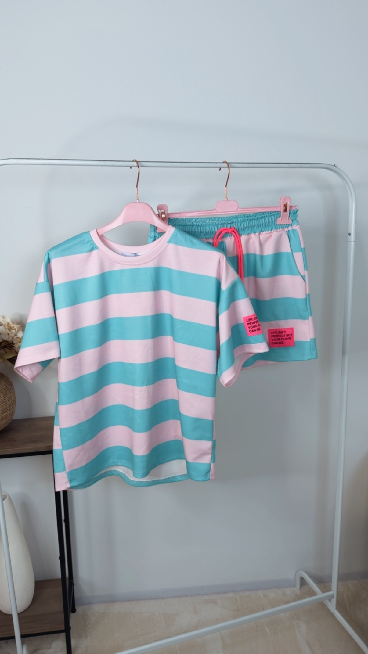 Set Amaris Butterstoff Blockstreifen Sweatshirt & Short Patch Made in Itlay 34-40/42