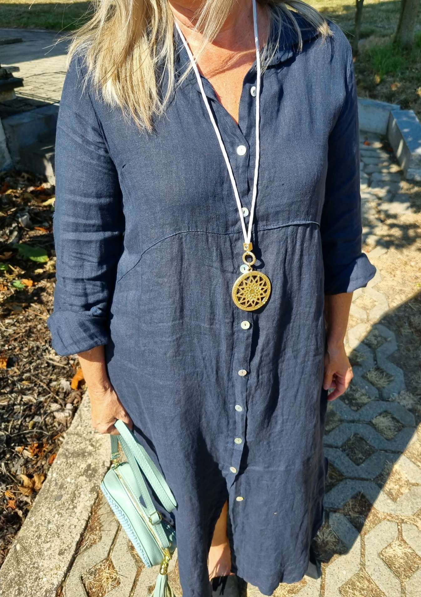 LINEN DESS WANDA 2 DUNKELBLAU 34-40 Made in Italy Leinen Kleid Long Bluse Mantel LINEN DESS WANDA 2 DUNKELBLAU 34-40 Made in Italy Leinen Kleid Long Bluse Mantel