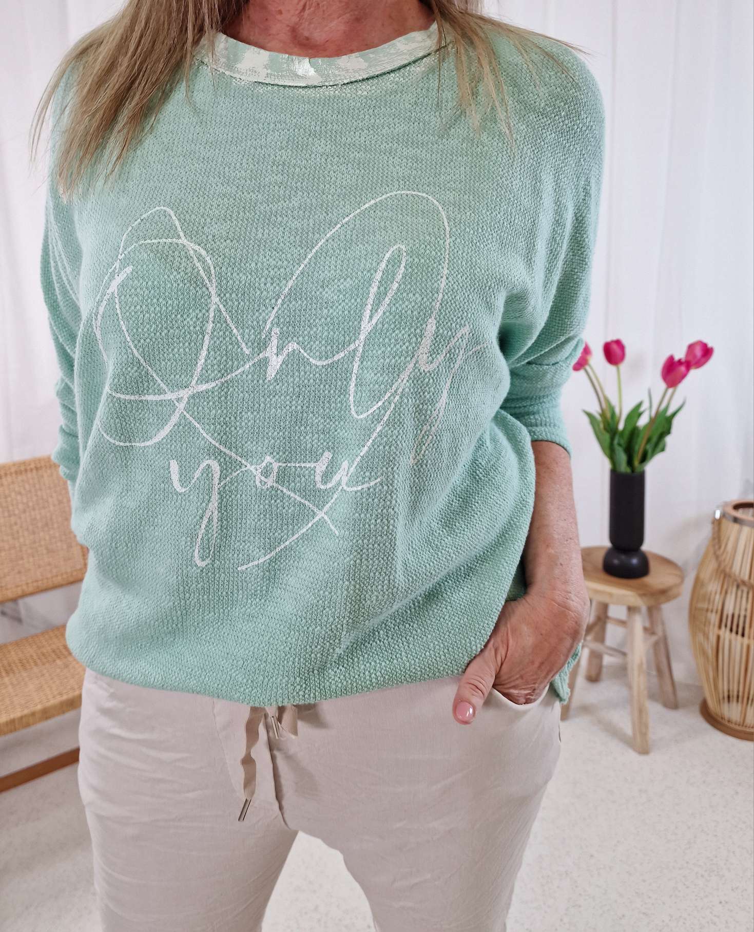 PULLOVER ONLY YOU MINT GRÜN 34-42 Made in Italy Sweatshirt Longsleeve