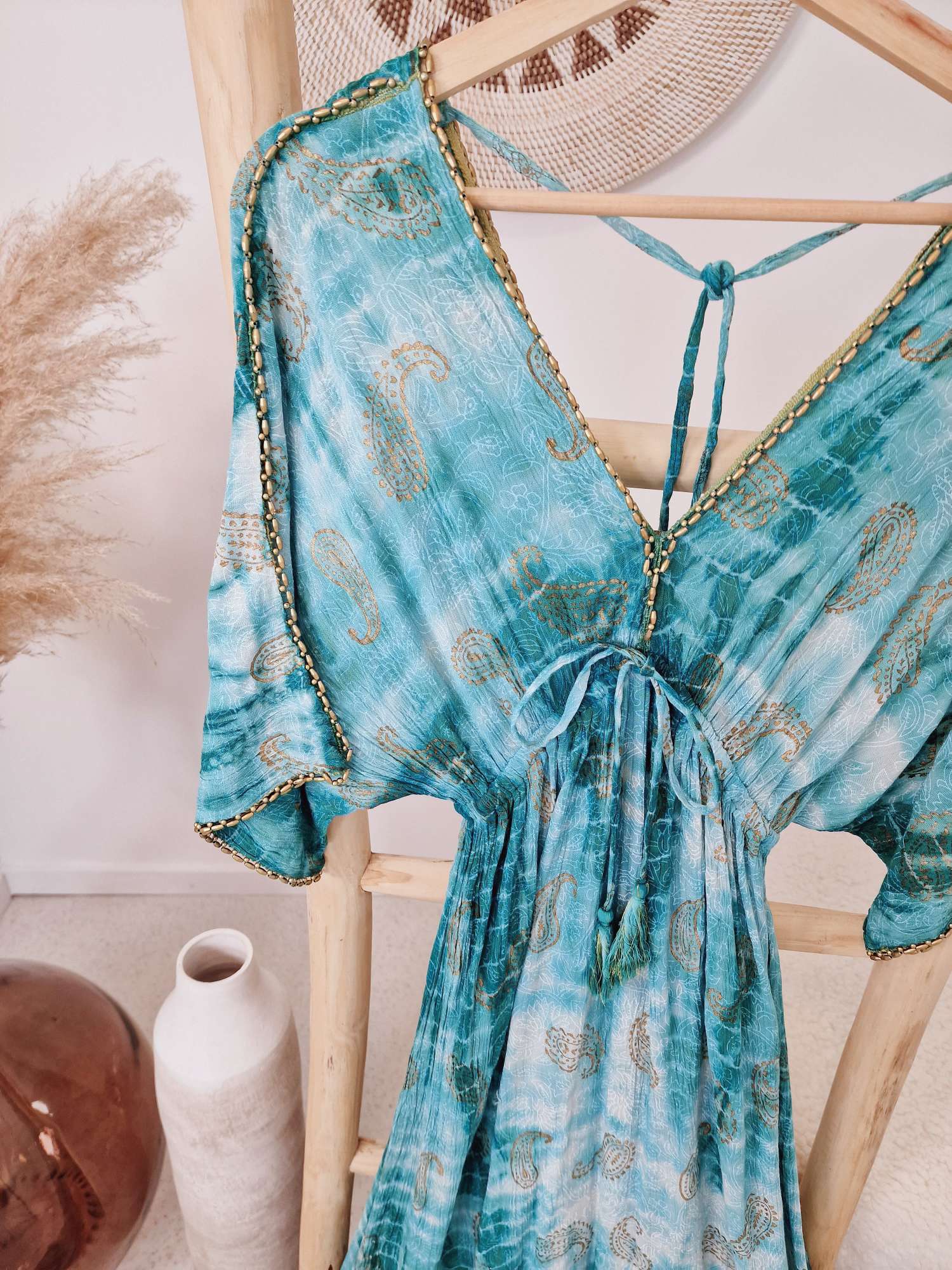 MAXI DRESS BENISHA TÜRKIS 34-38 Italy style langes Kleid Sommerkleid Boho Bohemian