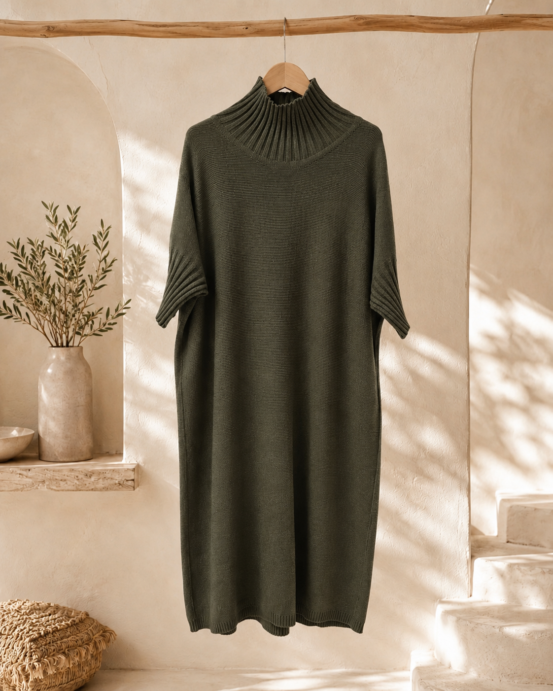 Strickkleid mit Stehkragen Uni I NO.SK0018 I Made in Italy 34-44