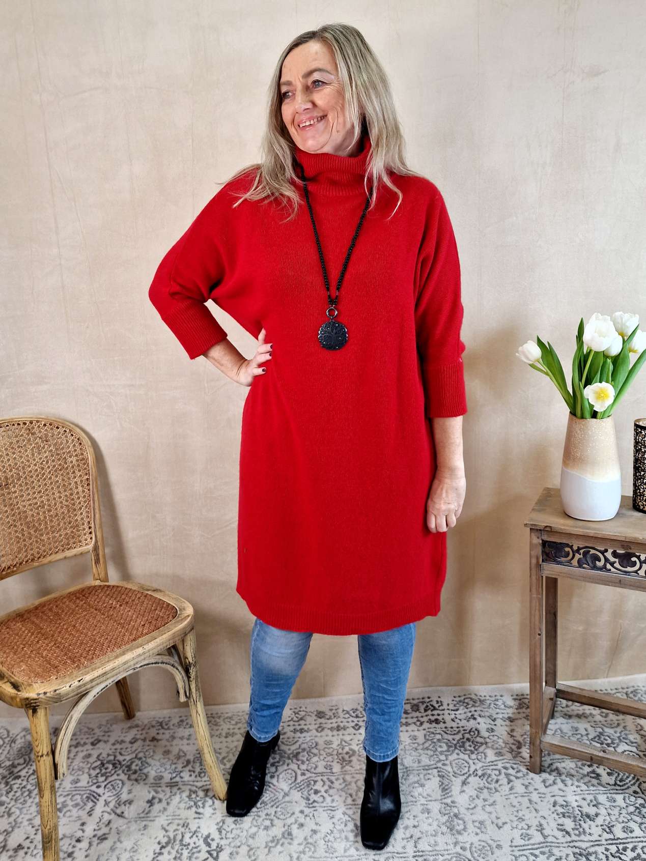 CASHMERE DRESS STELLA ROT 34-42 Made in Italy Strick Kleid Long Pullover CASHMERE DRESS STELLA ROT 34-42 Made in Italy Strick Kleid Long Pullover