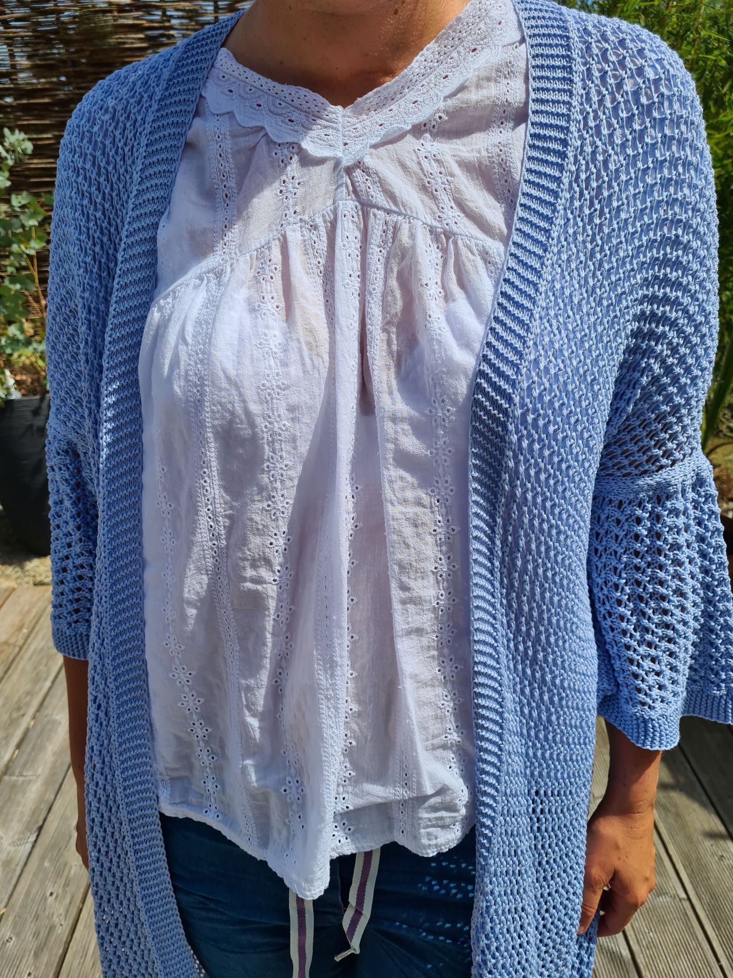 HÄKEL CARDIGAN VALENTINA HELLBLAU Strick Jacke Mantel Made in Italy 34-42 HÄKEL CARDIGAN VALENTINA HELLBLAU Strick Jacke Mantel Made in Italy 34-42