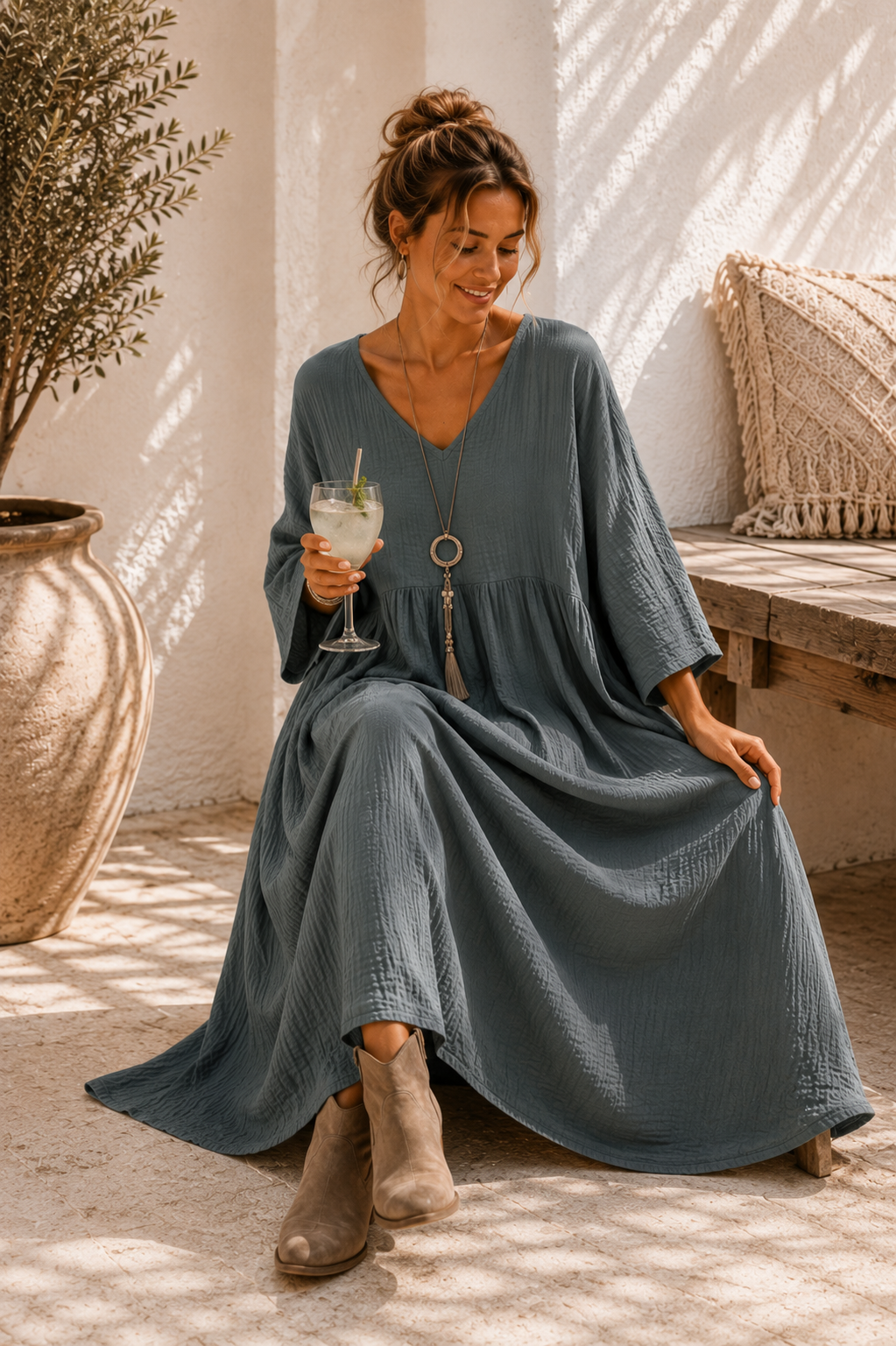 Musselin Kleid „Mombasa Uni“ – Made in Italy | 100 % Baumwolle | bis Gr. 44