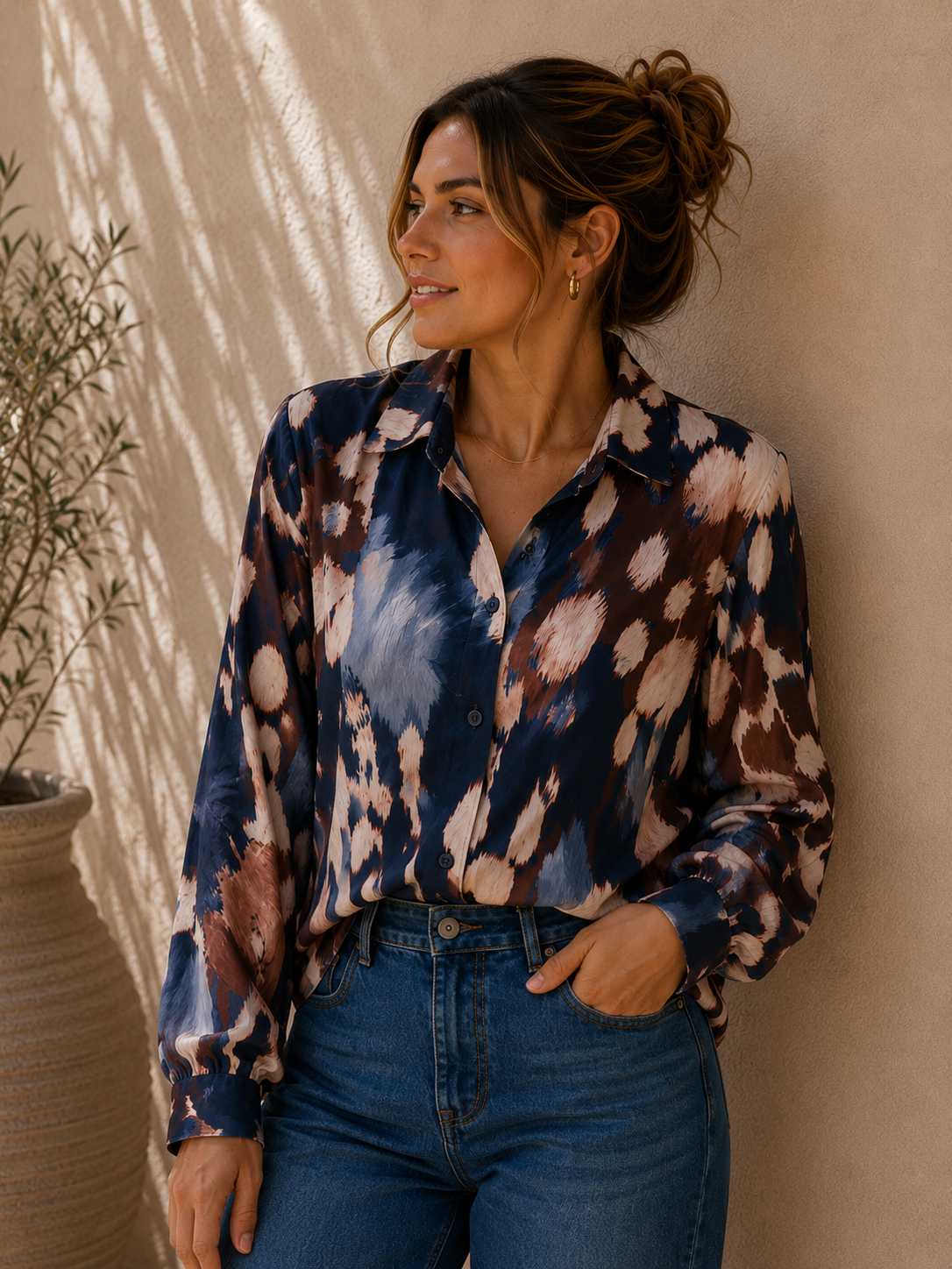 Kofferbluse Bluse Olivia – Edle Kofferbluse mit afro Muster –  Made in Italy Gr 34-42