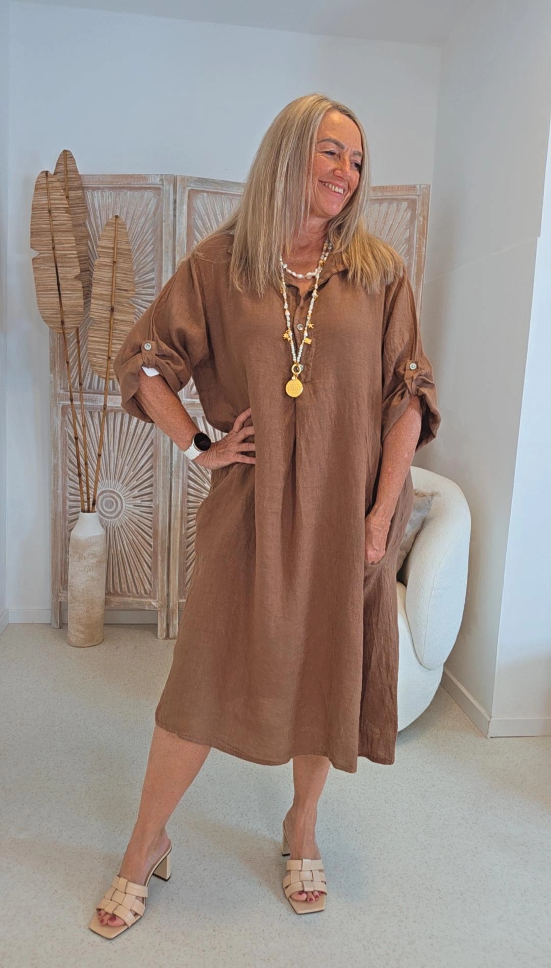 LINEN TUNIKA DRESS GEORGIA Made in Italy 34-42/44 Leinen Kleid Linendress