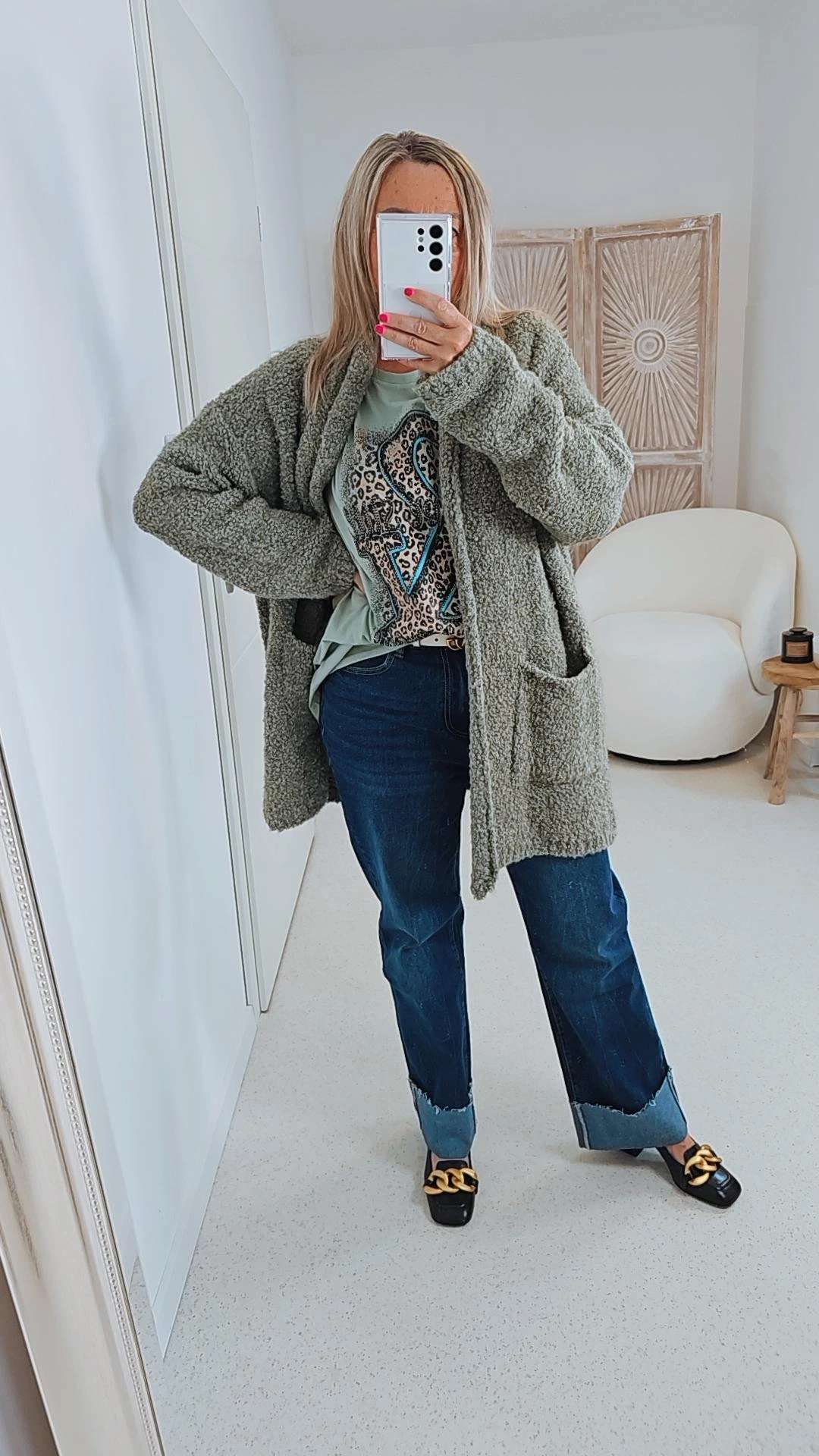 BOUCLE KNIT CARDIGAN MIRIAM SHORT 34-42 Made in Italy kurze Strick Jacke Oversize BOUCLE KNIT CARDIGAN MIRIAM SHORT 34-42 Made in Italy kurze Strick Jacke Oversize