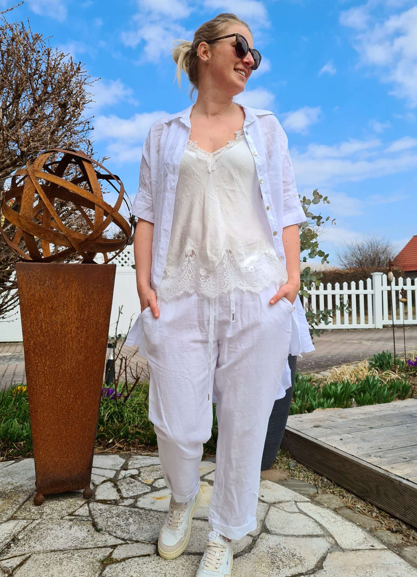 LINEN TUNIKA AREZZO LONG WEISS Leinen Bluse Kleid Made in Italy 34-42 Longbluse LINEN TUNIKA AREZZO LONG WEISS Leinen Bluse Kleid Made in Italy 34-42 Longbluse
