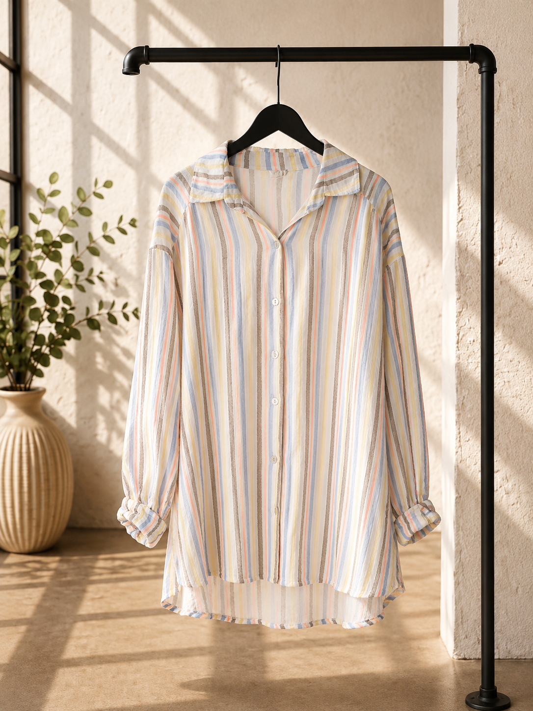 MUSSELIN BLUSE MEGAN STRIPES  KURZ Made in Italy 34-44/46