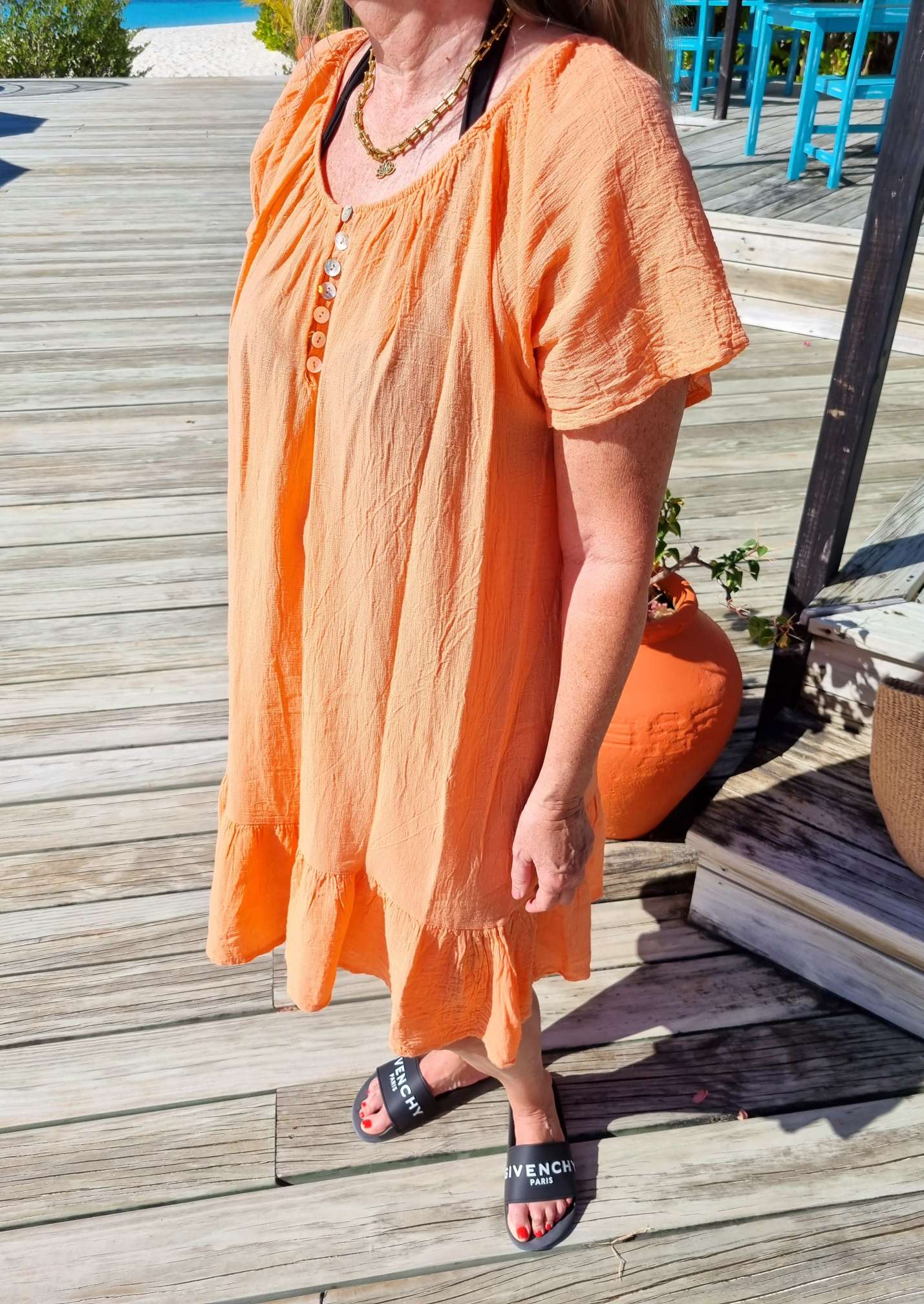 MIDI DRESS CAPRI KORALLE 34-42 Made in Italy kurzesTunika Kleid Oversize Longbluse Sommerkleid MIDI DRESS CAPRI KORALLE 34-42 Made in Italy kurzesTunika Kleid Oversize Longbluse Sommerkleid