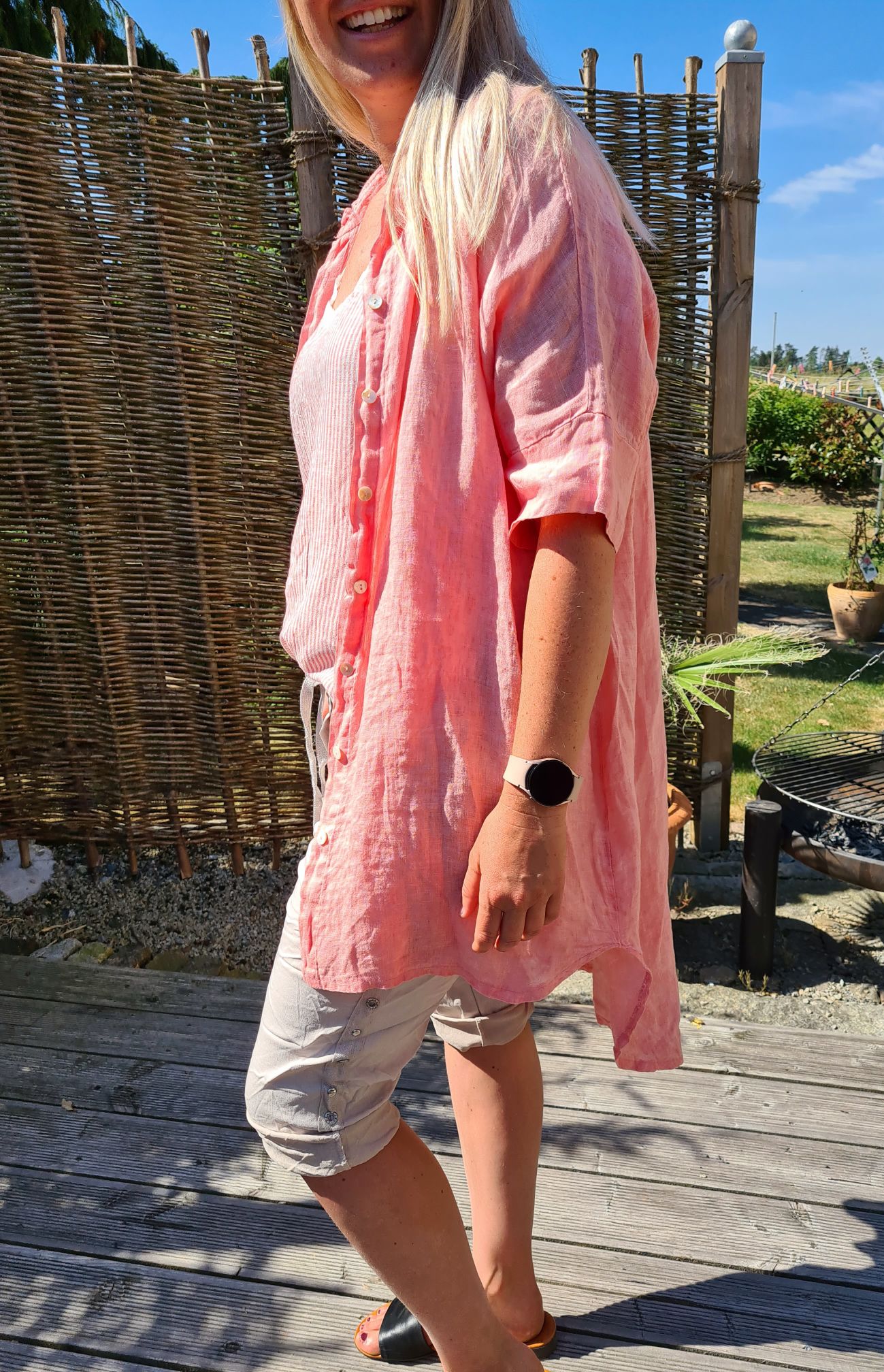 LINEN TUNIKA AREZZO LONG KORALLE Leinen Bluse Kleid Made in Italy 34-42 Longbluse LINEN TUNIKA AREZZO LONG KORALLE Leinen Bluse Kleid Made in Italy 34-42 Longbluse