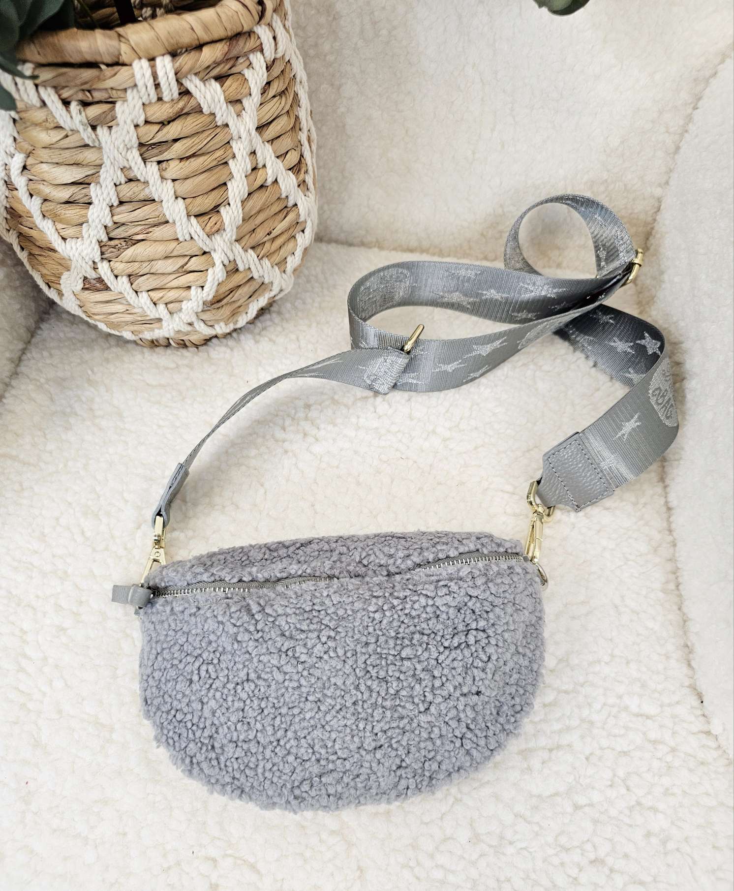 BAUCHTASCHE TEDDY S AURI HELLGRAU DREAM BAG Umhängetasche mit Leder Made in Italy
