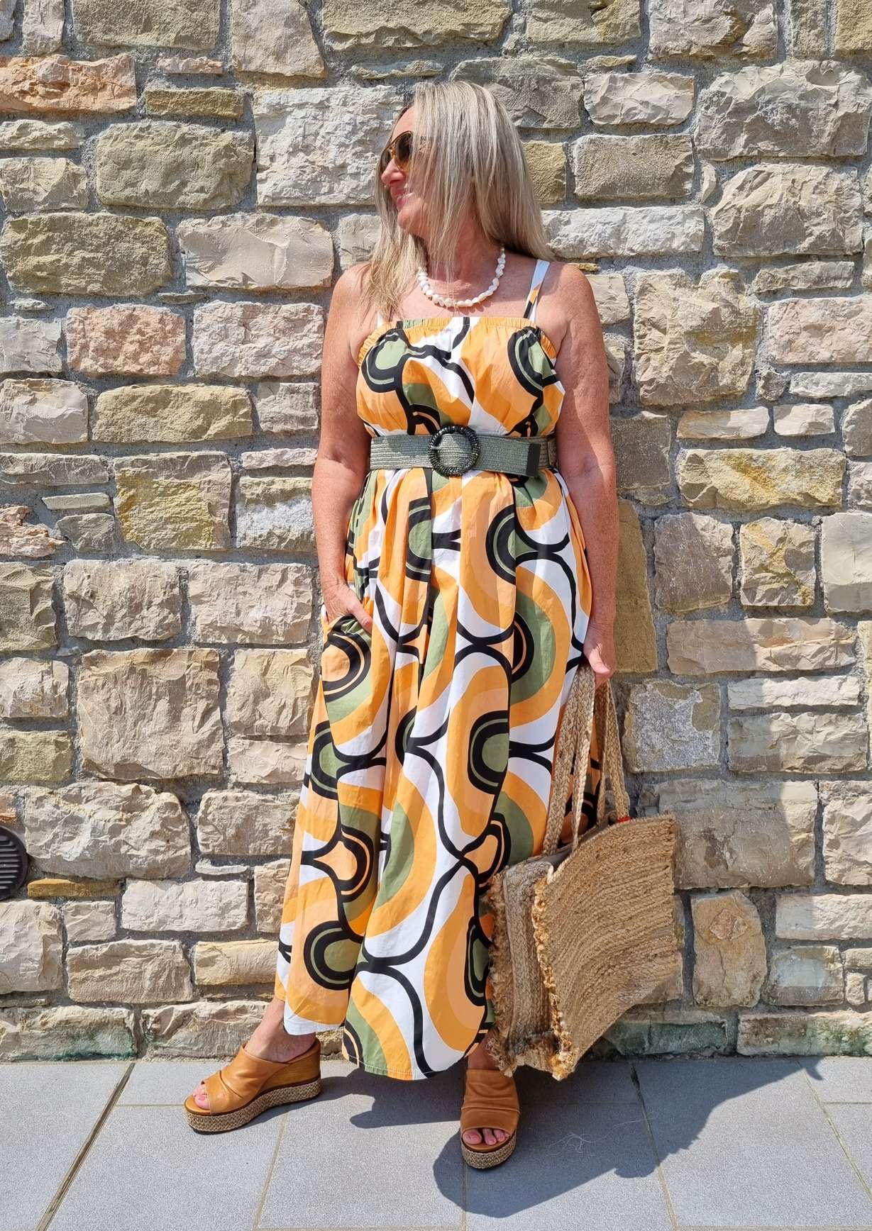 SPAGHETTI DRESS AOSTA ORANGE KHAKI 34-42 Made in Italy Maxi Kleid Sommer Strandkleid SPAGHETTI DRESS AOSTA ORANGE KHAKI 34-42 Made in Italy Maxi Kleid Sommer Strandkleid