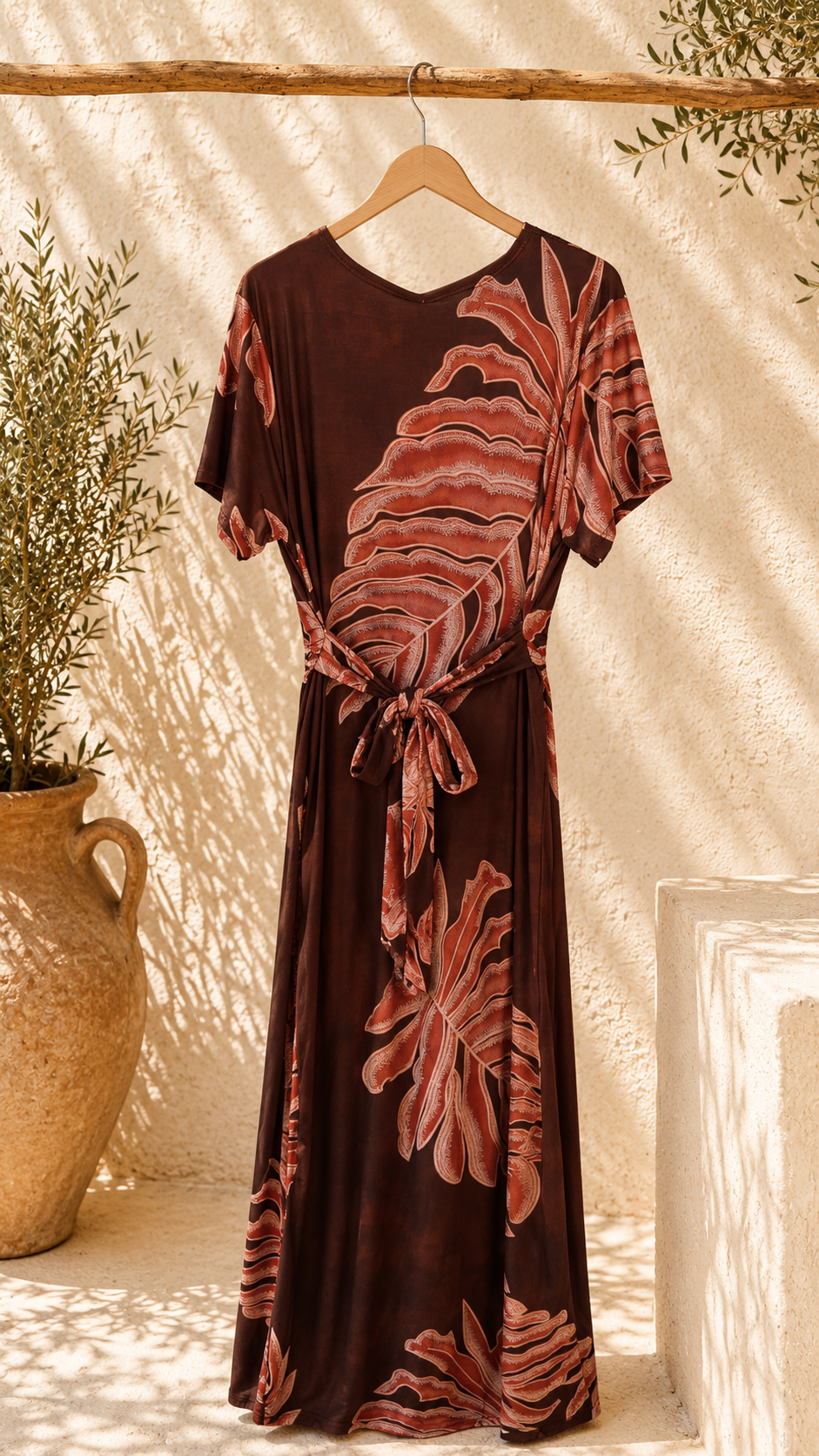 Maxi-Kleid „Alcudia“ LEAVES  – Made in Italy ZickZack Muster Gr. 34-42