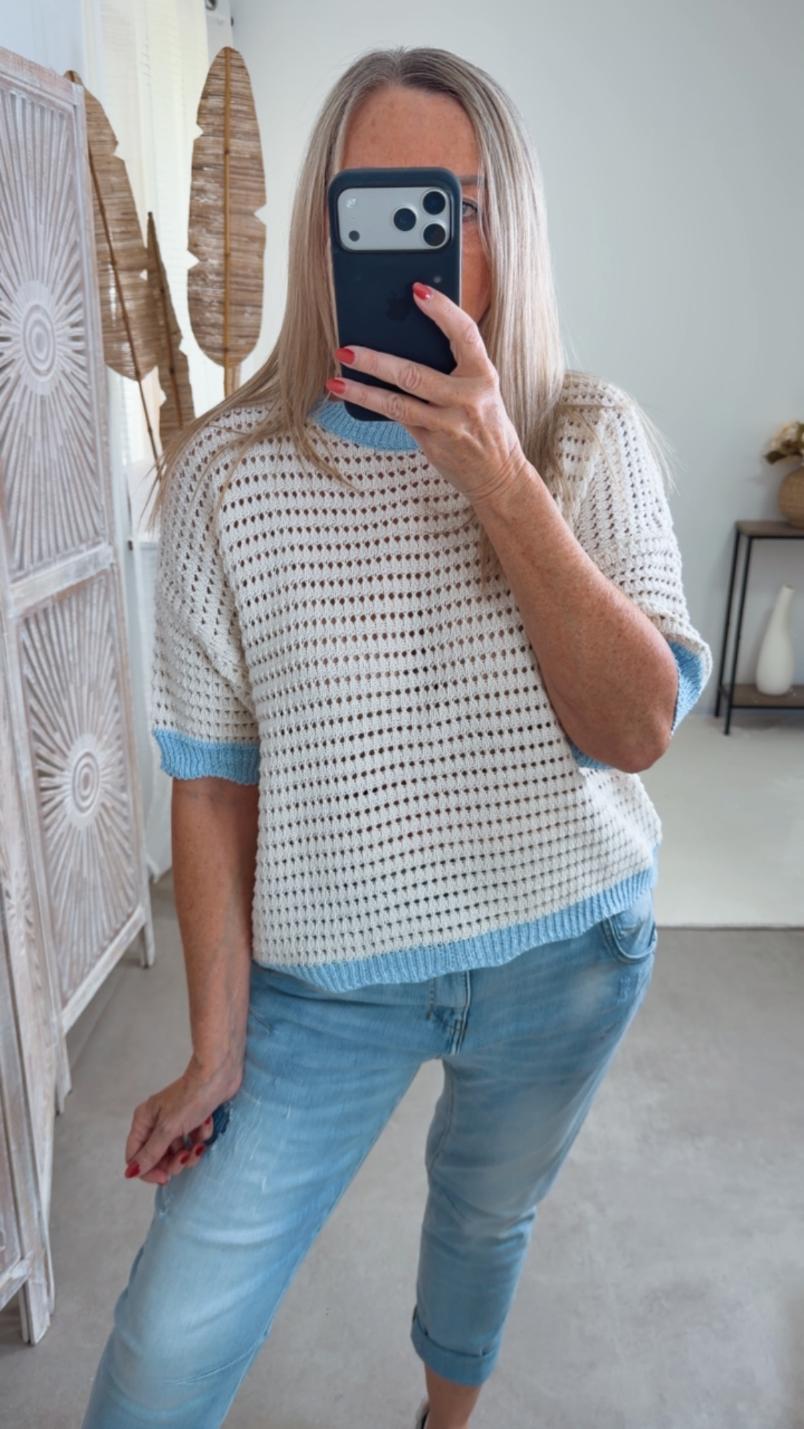 Strick T-Shirt „Ponza" Uni Lochmuster Made in Italy 34-40/42 Pullover
