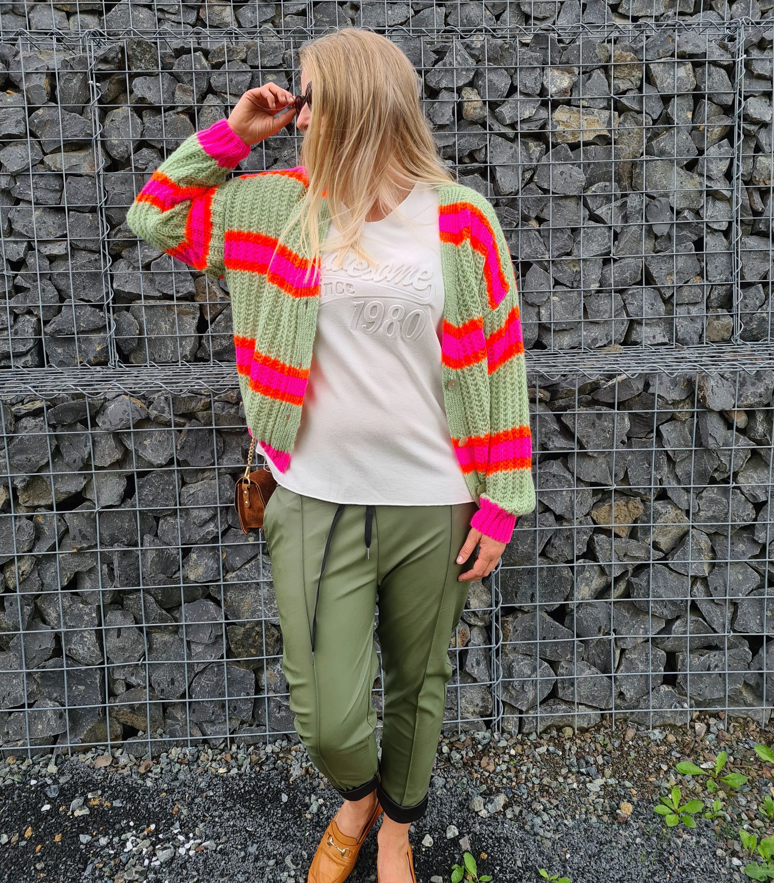 SHORT KNIT CARDIGAN MYKONOS STRIPES BUTTONS LIGHT GRÜN ORANGE PINK kurze Strick Jacke Made in Italy Streifen Knöpfe 34-42 SHORT KNIT CARDIGAN MYKONOS STRIPES BUTTONS LIGHT GRÜN ORANGE PINK kurze Strick Jacke Made in Italy Streifen Knöpfe 34-42