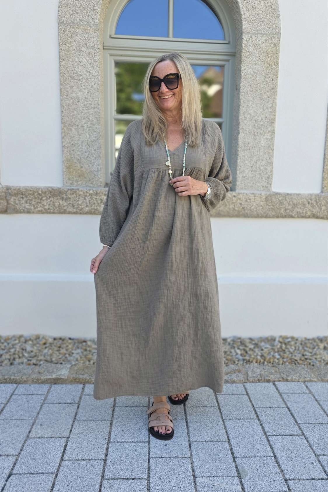 MUSSELIN MAXI DRESS PAROS NEW Made in Italy 34-46/48  Oversize Kleid
