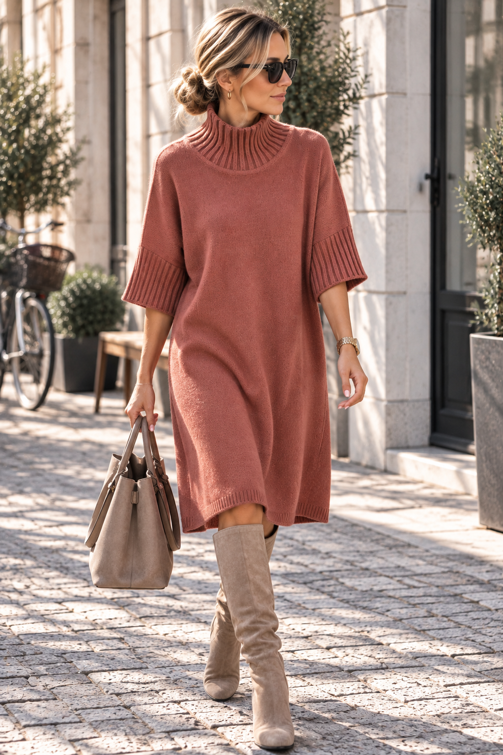 Strickkleid mit Stehkragen Uni SK0018 I Made in Italy 34-44