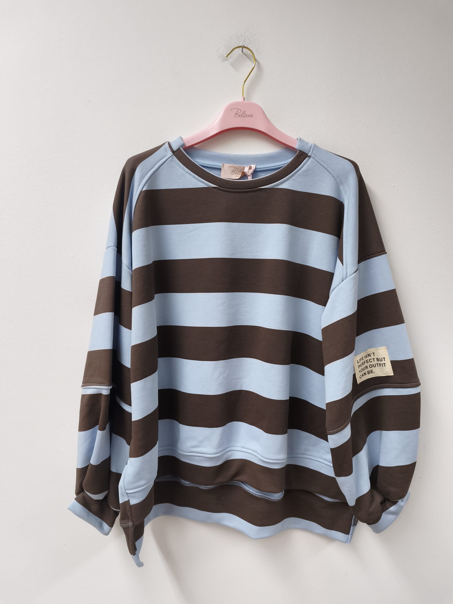 Baumwoll Stripe Love Sweater mit PATCH I SW0128 I 34-42 / Made in Italy