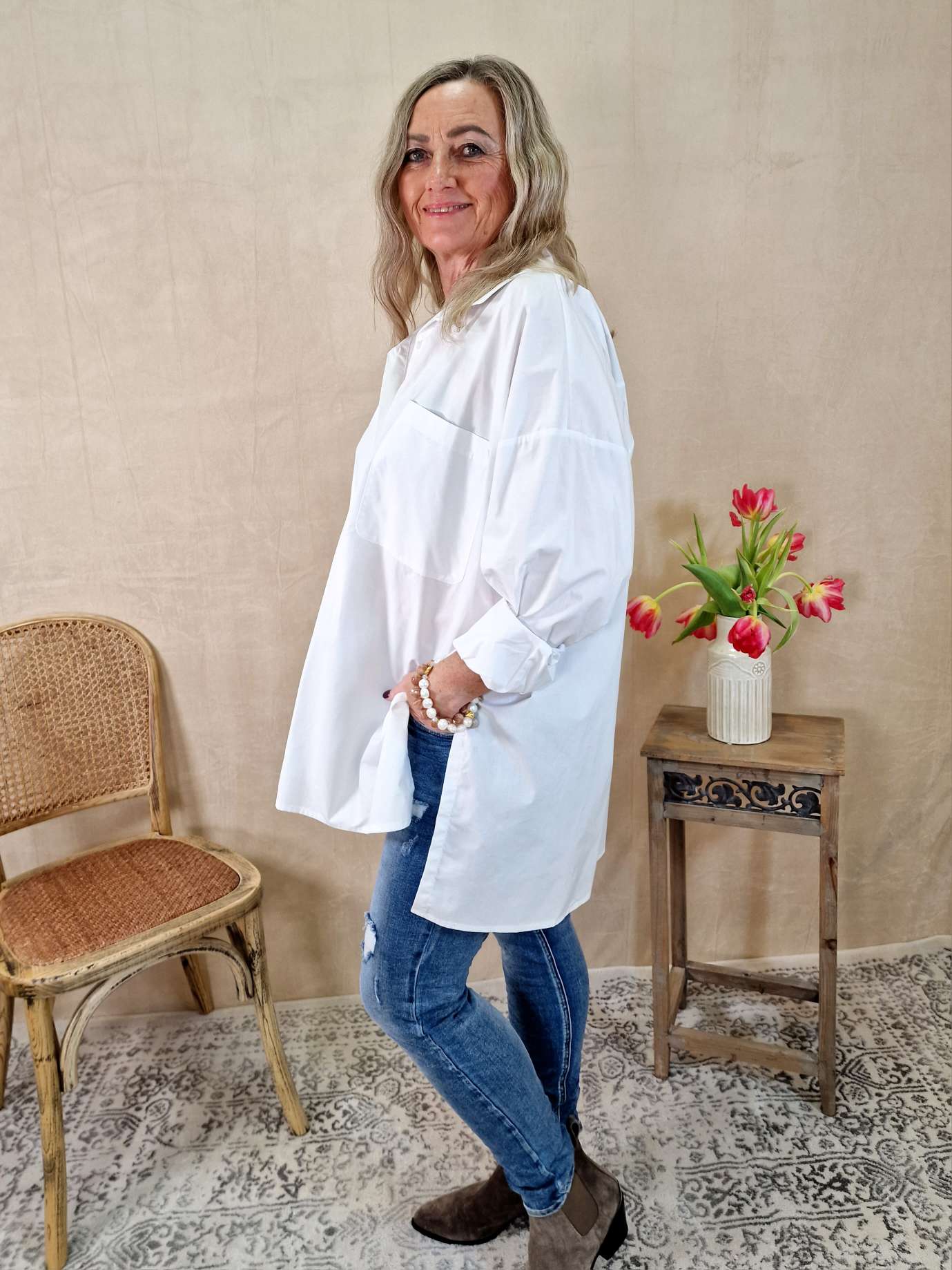 OVERSIZE BLUSE KARINA WEISS 34-42/44 Made in Italy Longbluse Kleid Damen Basic OVERSIZE BLUSE KARINA WEISS 34-42/44 Made in Italy Longbluse Kleid Damen Basic