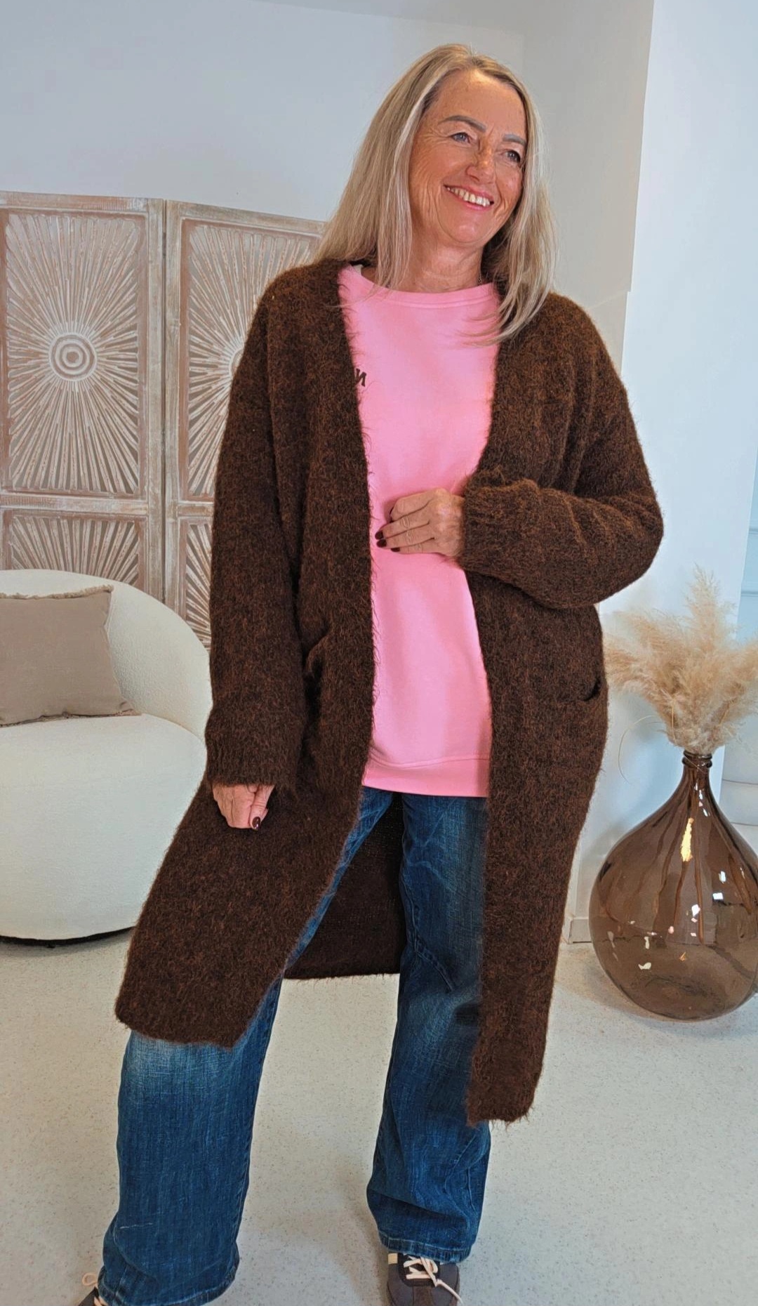 LANGER STRICK-CARDIGAN CLARA 34-kleine 44 Made in Italy 