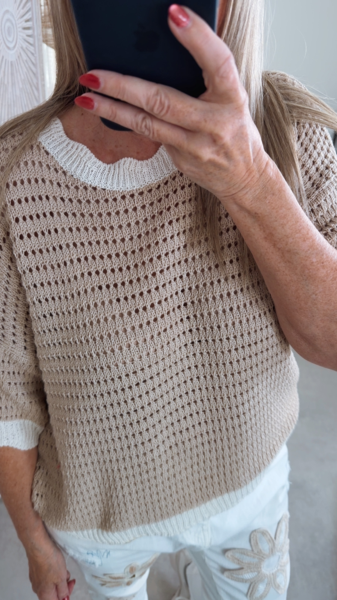 Strick T-Shirt „Ponza" Uni Lochmuster Made in Italy 34-40/42 Pullover