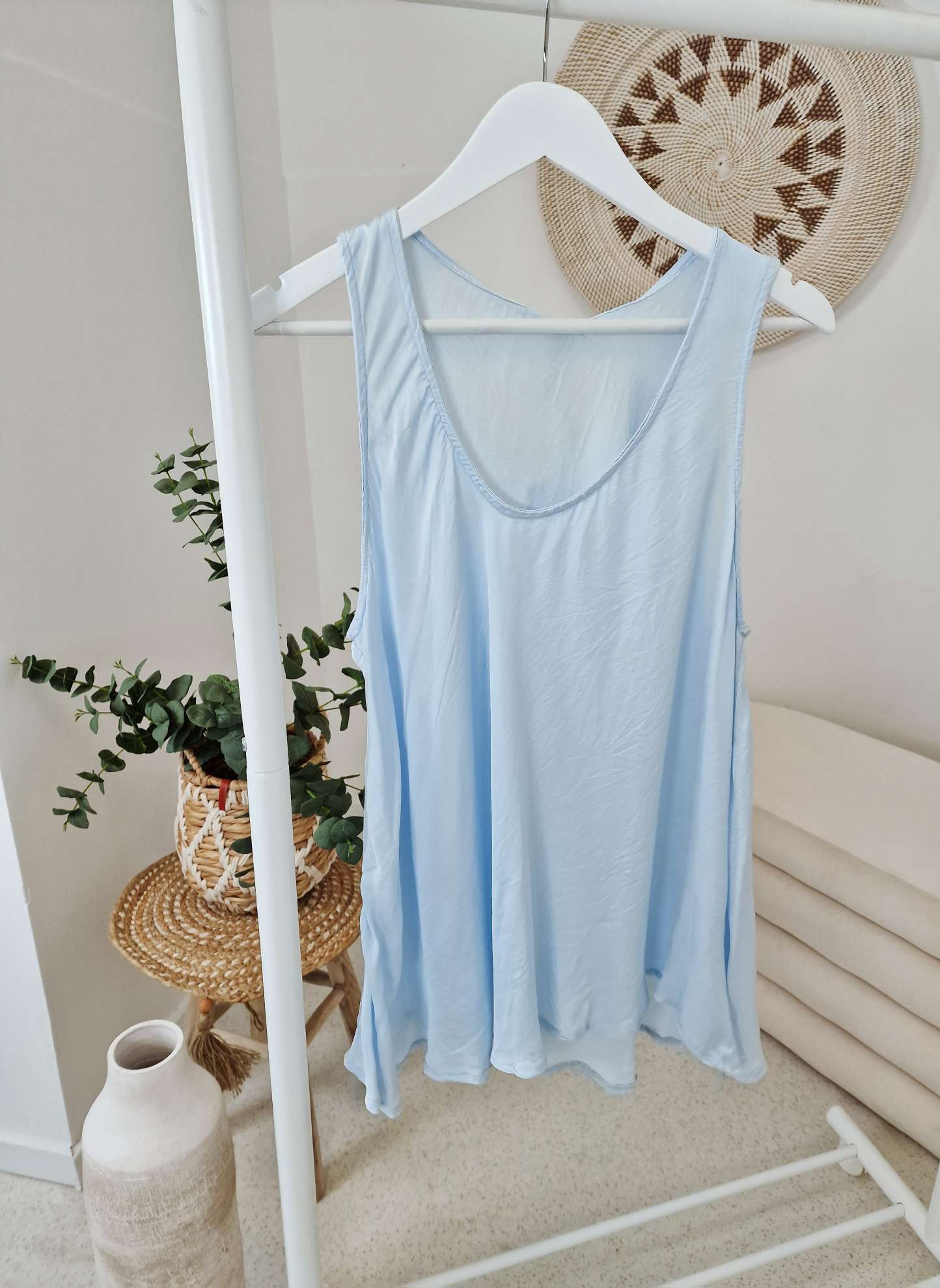 SATIN BASIC TOP NIZZA HELLBLAU Oversize  34-44 Made in Italy Shirt Oberteil Viskose 