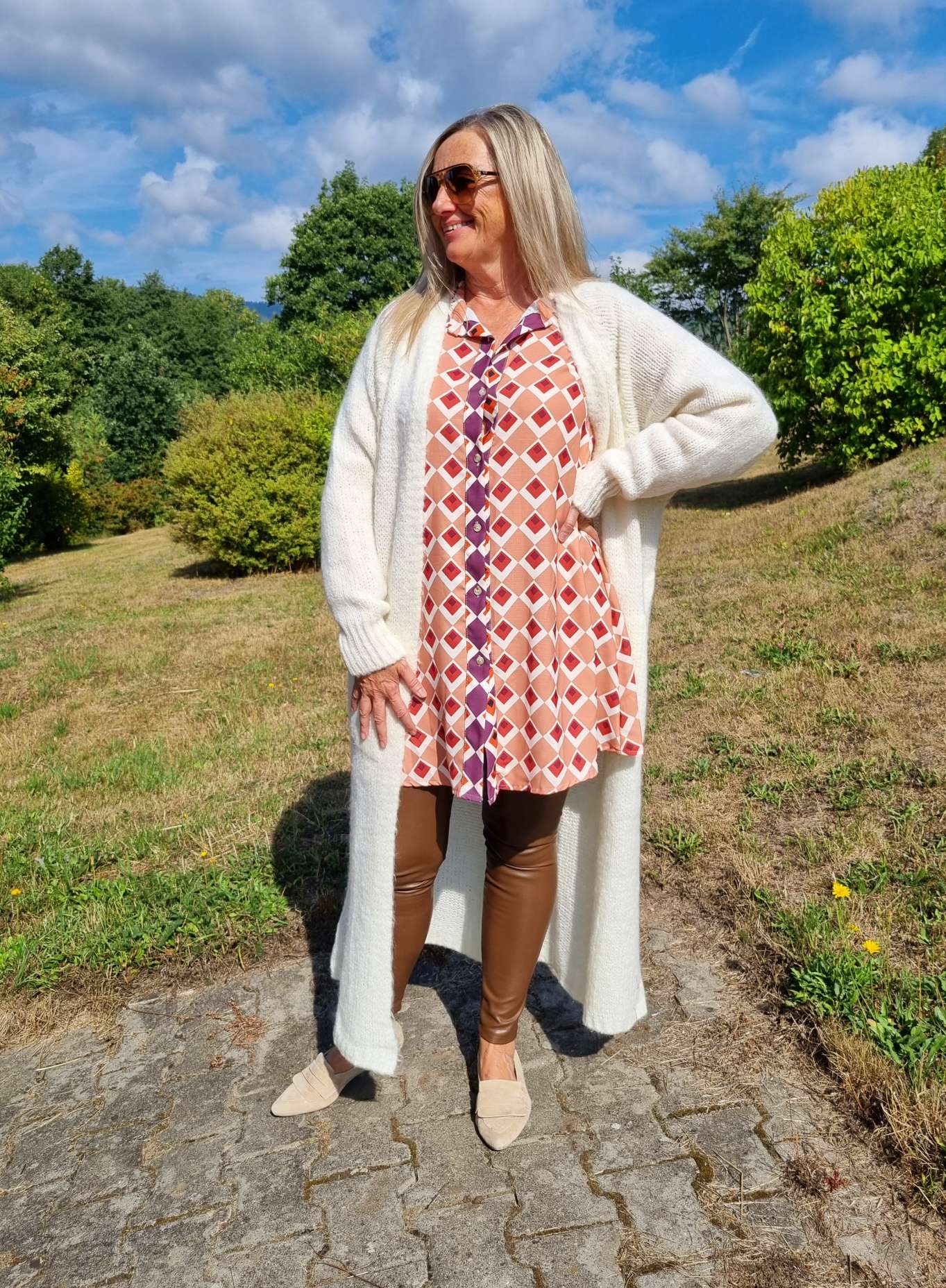 LONG BLUSE ELDORA CAMEL A-Form Kleid Made in Italy 34-40/42 LONG BLUSE ELDORA CAMEL A-Form Kleid Made in Italy 34-40/42