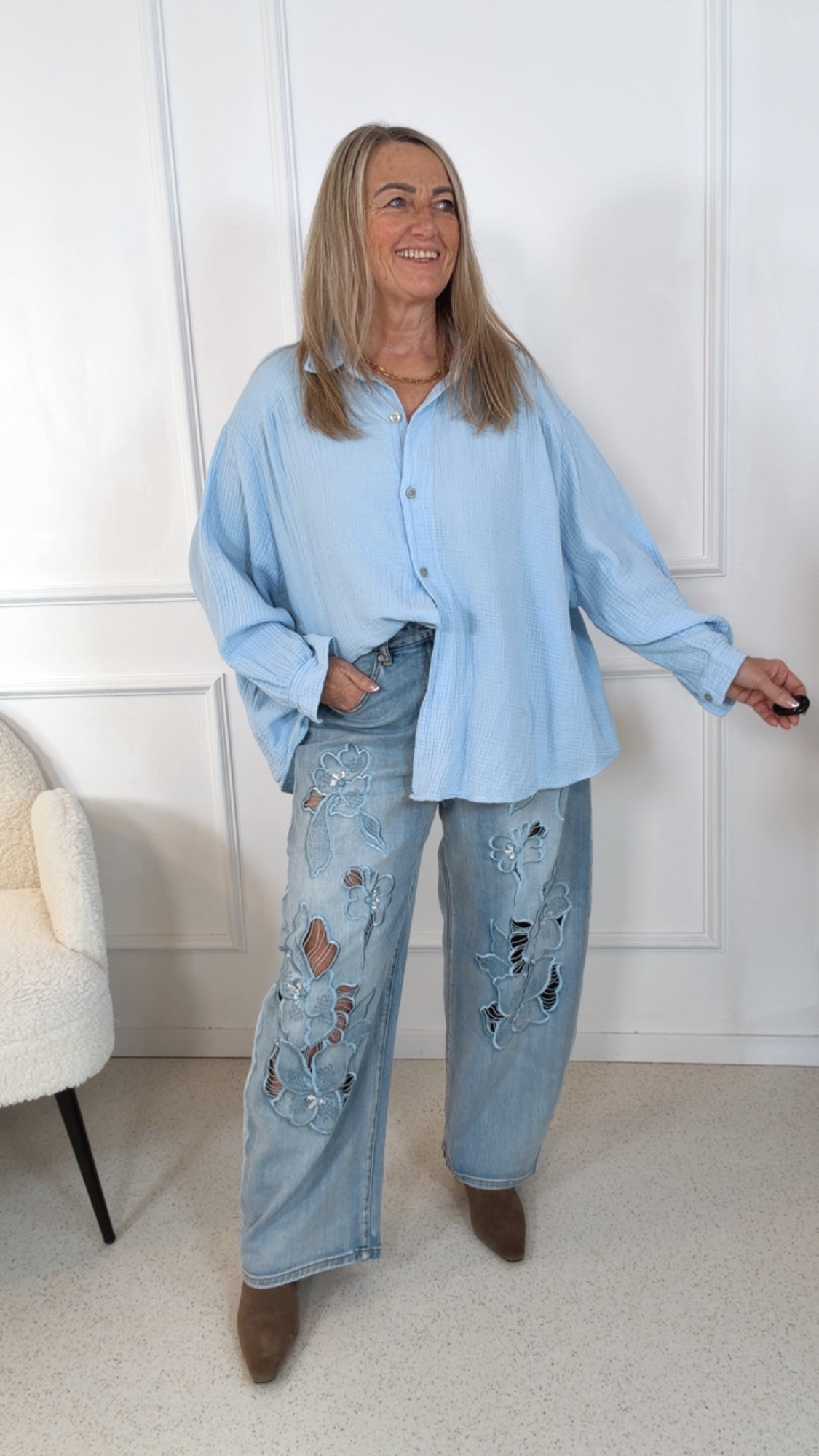 MUSSELIN BLUSE  SHIRA UNI 34- 44 Made in Italy