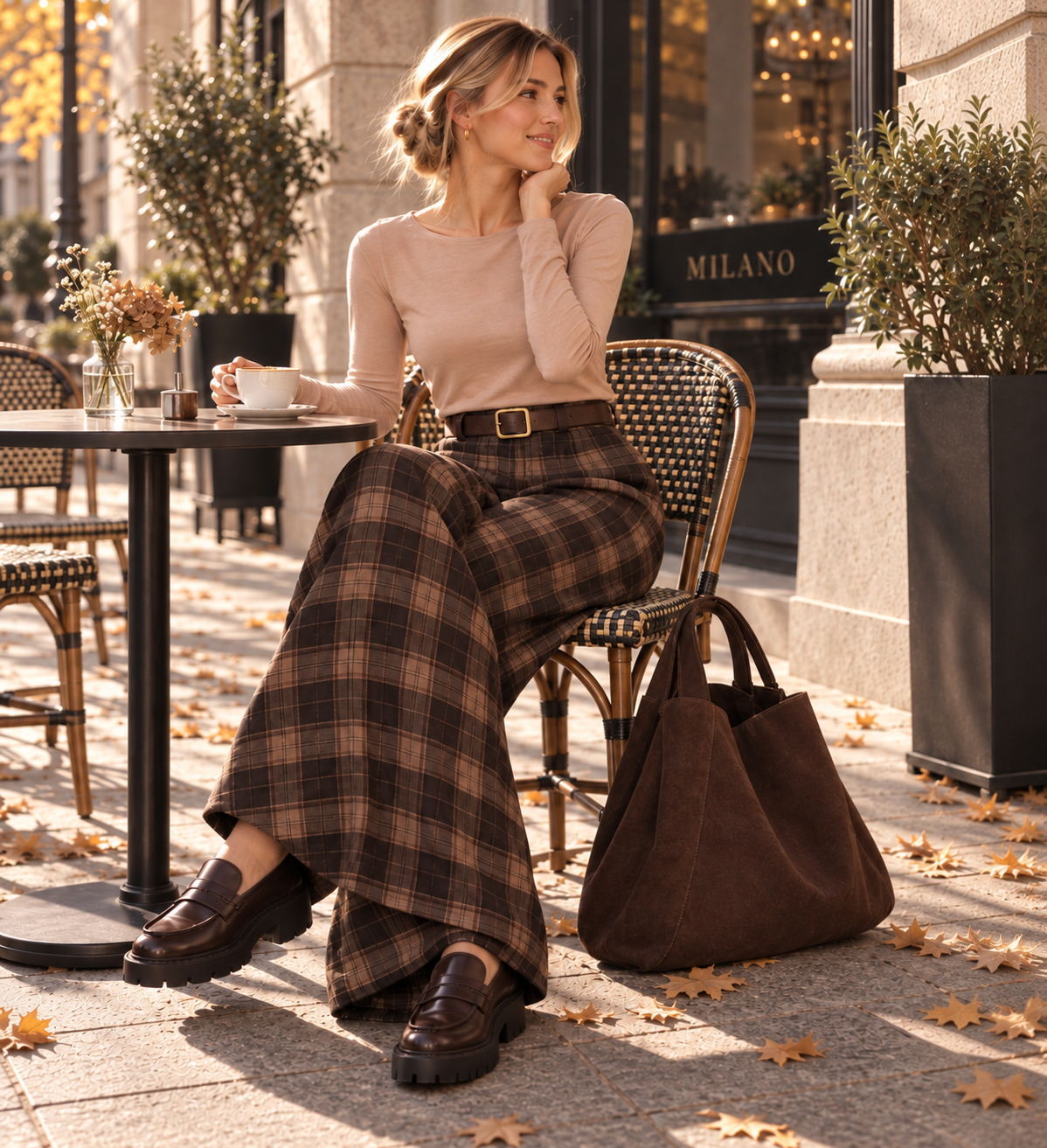 Flanell-Karohose mit Gürtel I H0143 I 34-42 I Made in Italy
