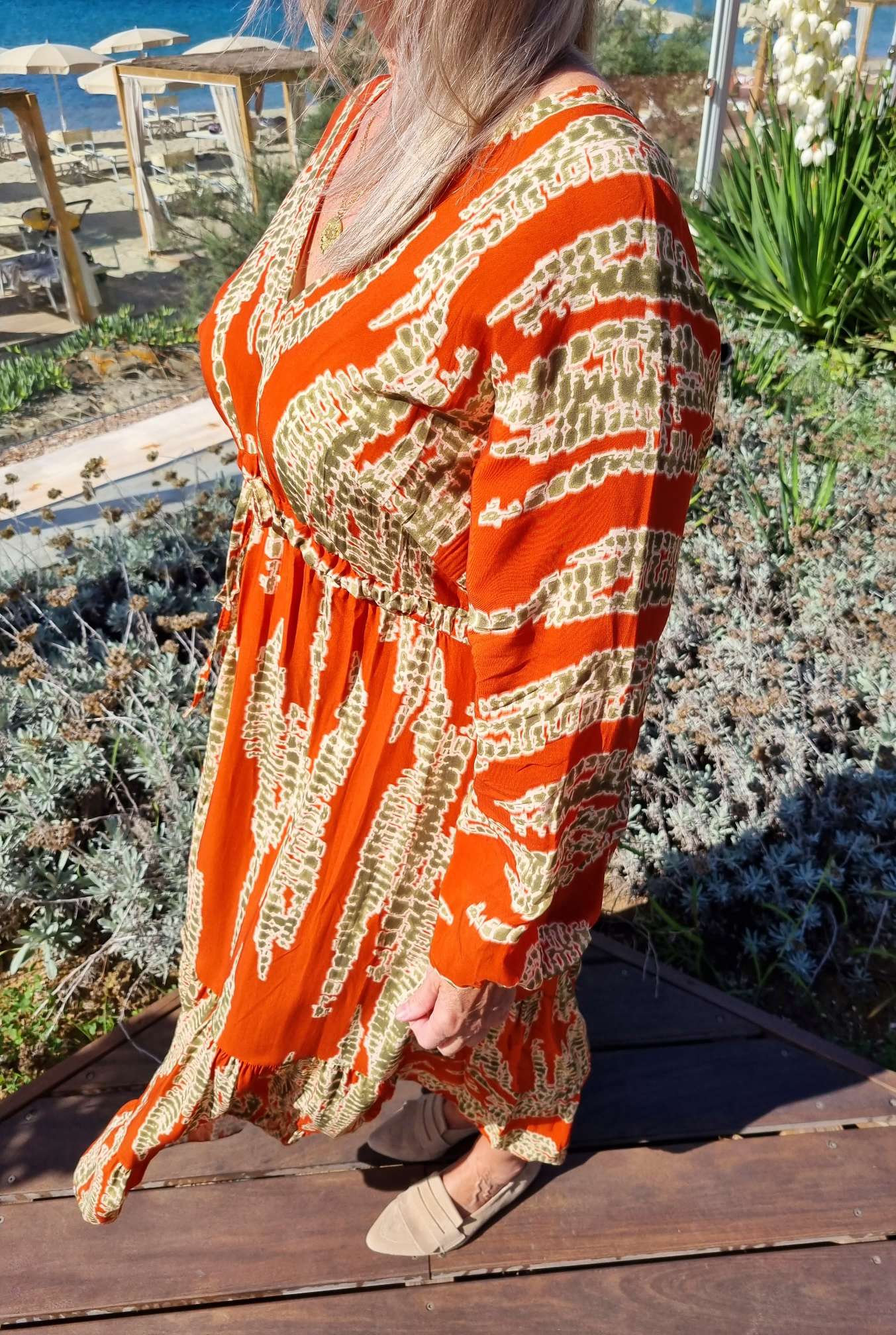 MAXI DRESS CORINNA ROT GRÜN 34-40 Made in Italy langes Kleid Tunikakleid MAXI DRESS CORINNA ROT GRÜN 34-40 Made in Italy langes Kleid Tunikakleid