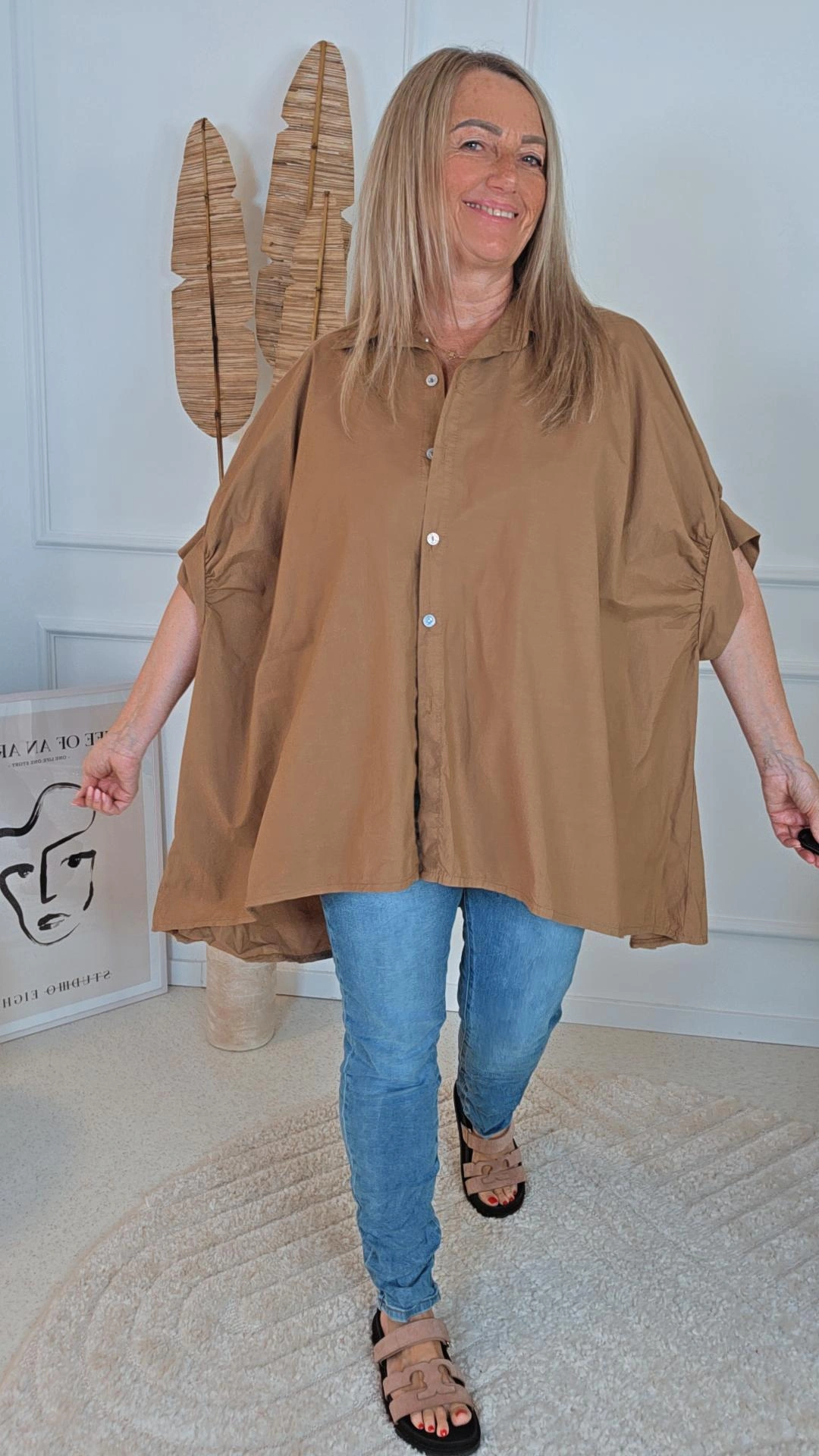 BAUMWOLL BLUSE LIANE Kurzärmelig UNI Made in Italy 34 - 46/48