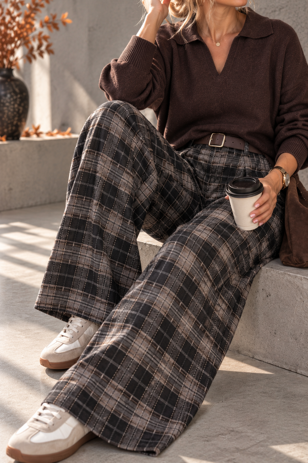 Flanell-Karohose mit Gürtel I H0143 I 34-42 I Made in Italy