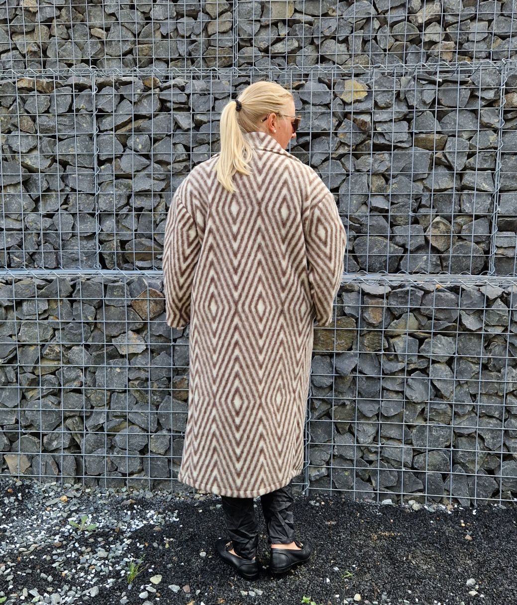 WOLL MANTEL MERLE STRIPES BRAUN 36-42 Made in Italy Winter Jacke Fleece Mantel COAT WOLL MANTEL MERLE STRIPES BRAUN 36-42 Made in Italy Winter Jacke Fleece Mantel COAT