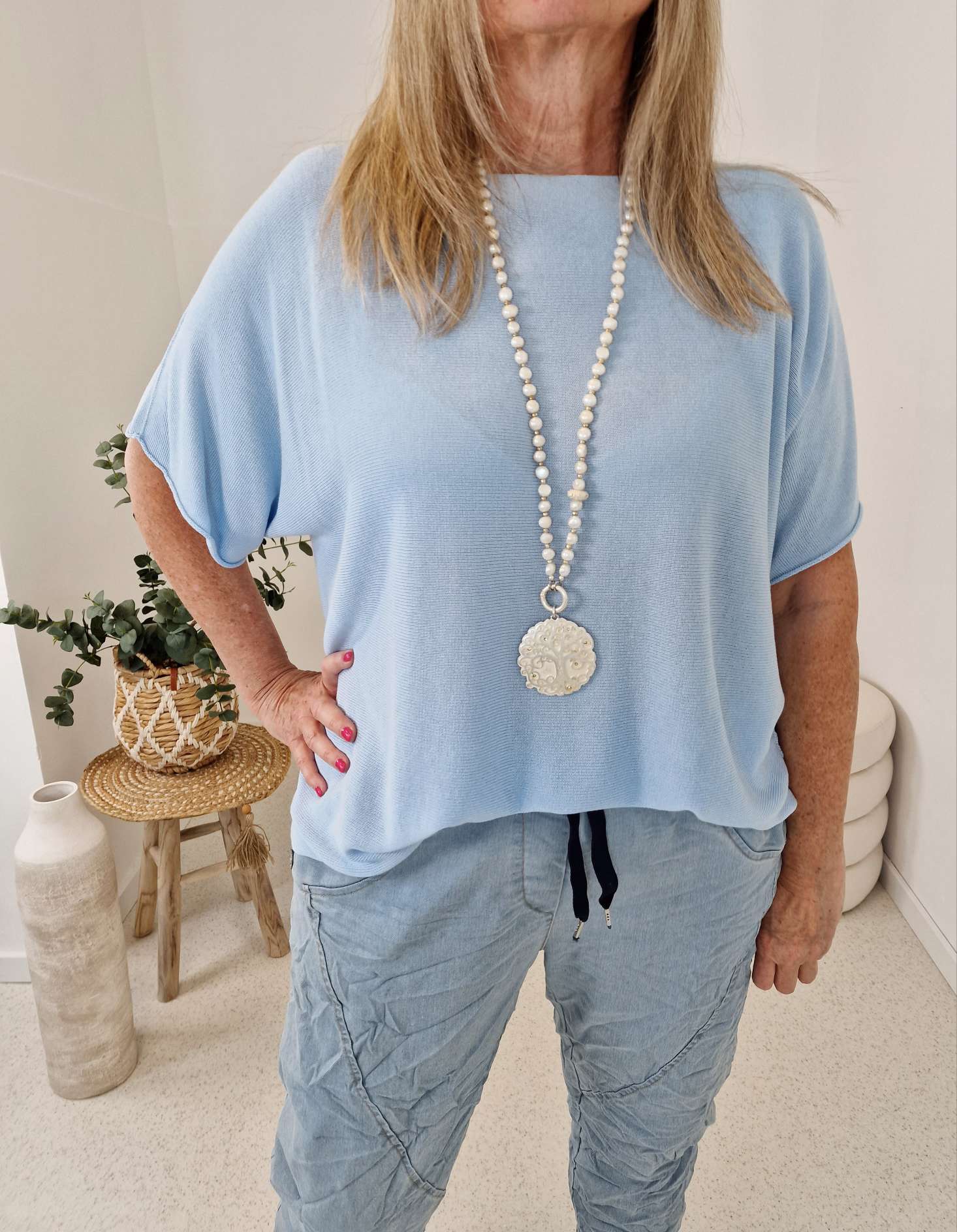 BASIC SHIRT MILLIE STRICK  HELLBLAU   Made in Italy 36 -42  Pullover
