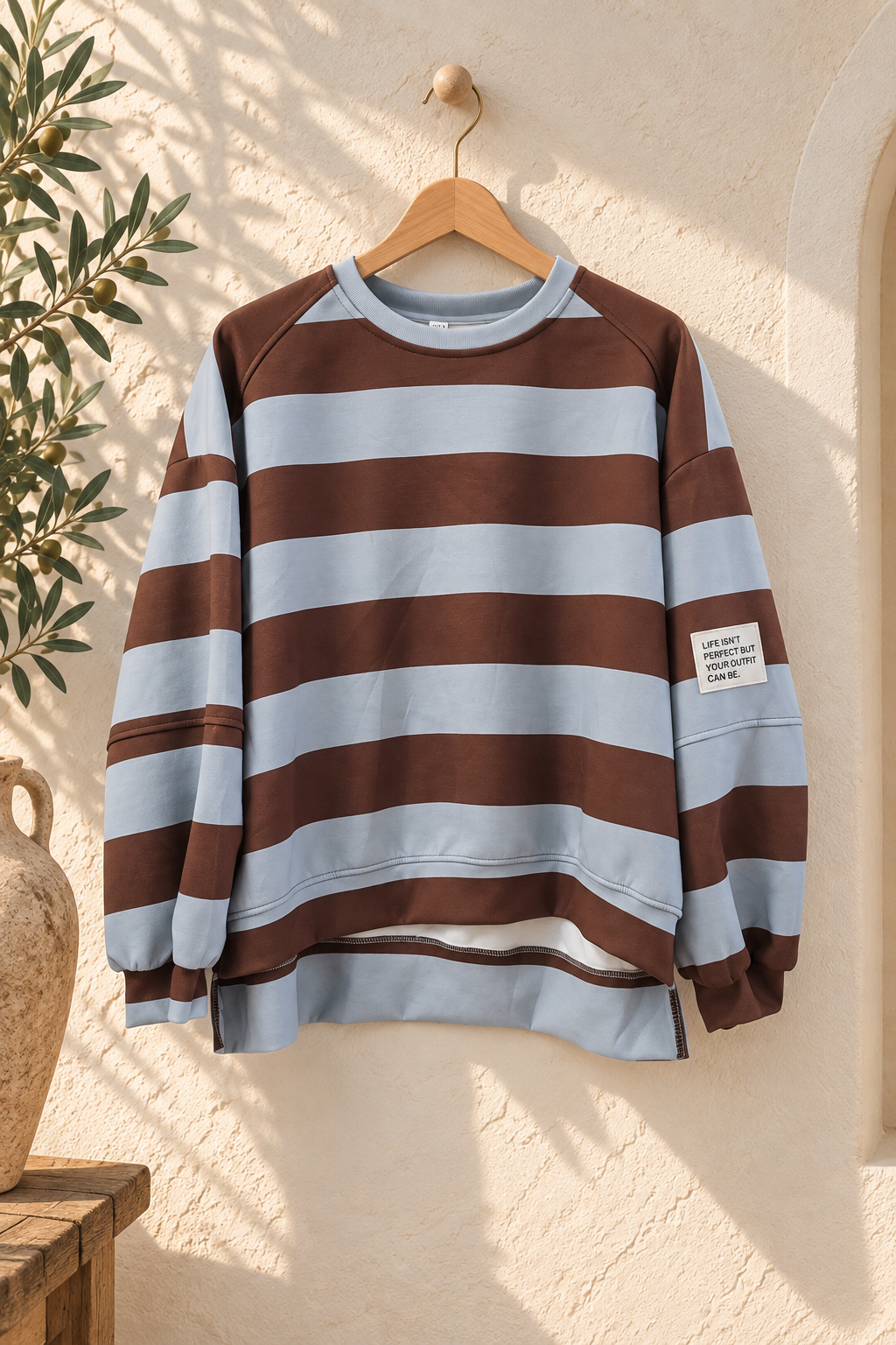 Sweater Butterstoff mit Blockstreifen & Patch I SW0070 I Made in Italy 34-42/44 Sweatshirt