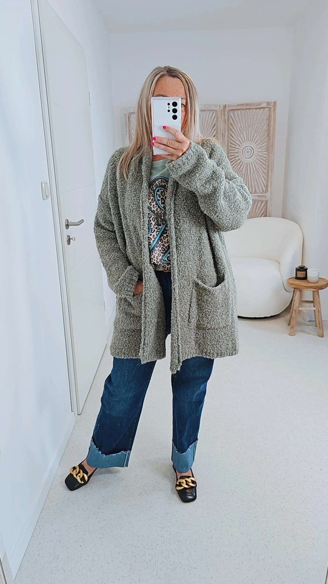 BOUCLE KNIT CARDIGAN MIRIAM SHORT 34-42 Made in Italy kurze Strick Jacke Oversize BOUCLE KNIT CARDIGAN MIRIAM SHORT 34-42 Made in Italy kurze Strick Jacke Oversize