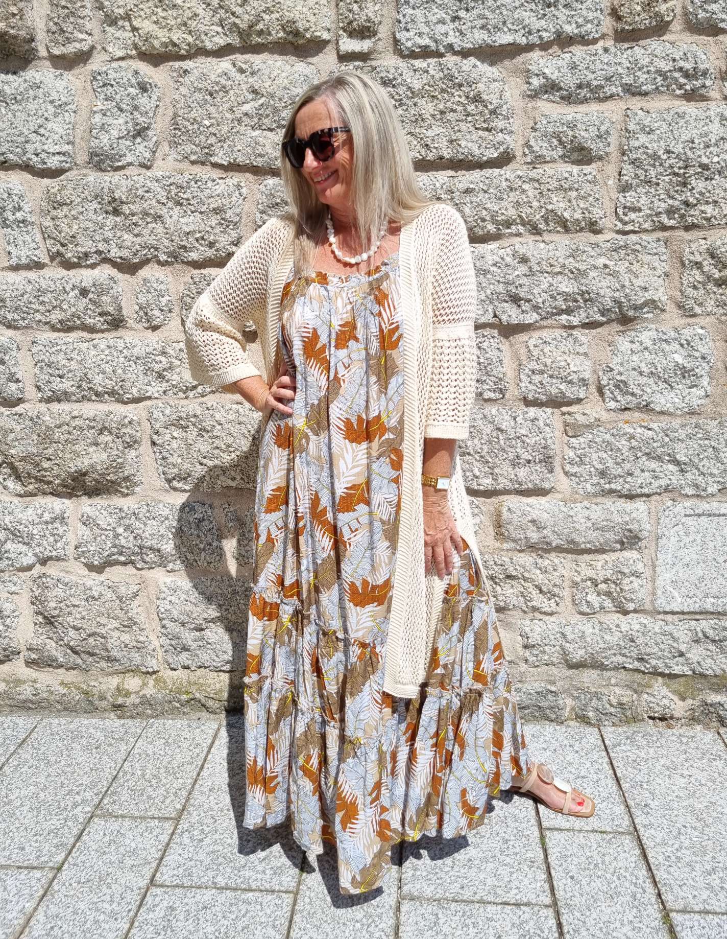 SPAGHETTI DRESS CARMEN NATUR 36-42 Italy Style Maxi Kleid Sommer Strandkleid LEAVES Italy Style SPAGHETTI DRESS CARMEN NATUR 36-42 Italy Style Maxi Kleid Sommer Strandkleid LEAVES Italy Style